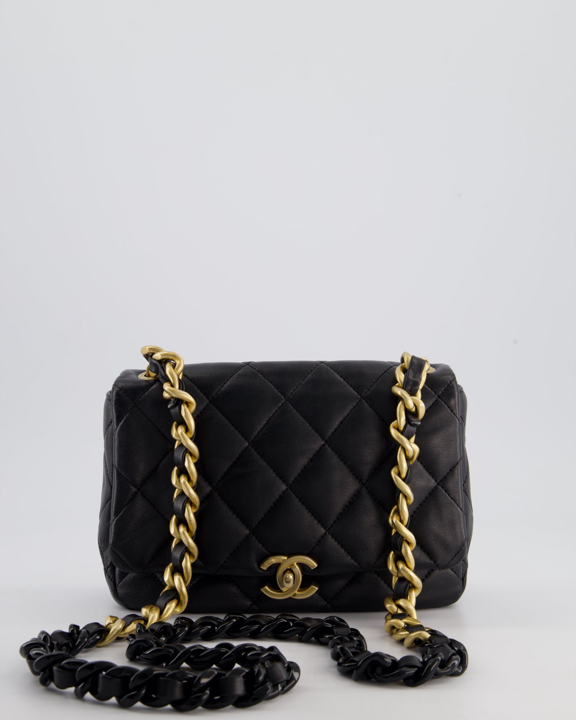 Chanel Black Small Single Flap Cross-Body Bag In Goatskin Leather With Gold & Black Hardware