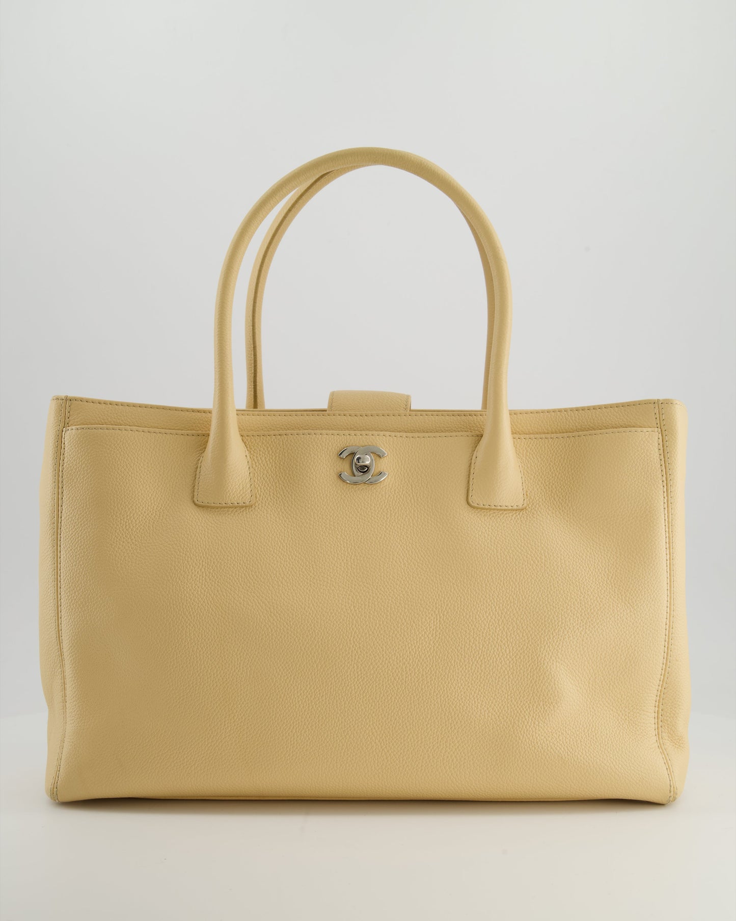Chanel   Beige Executive Tote Bag in Calfskin Leather with Silver Hardware