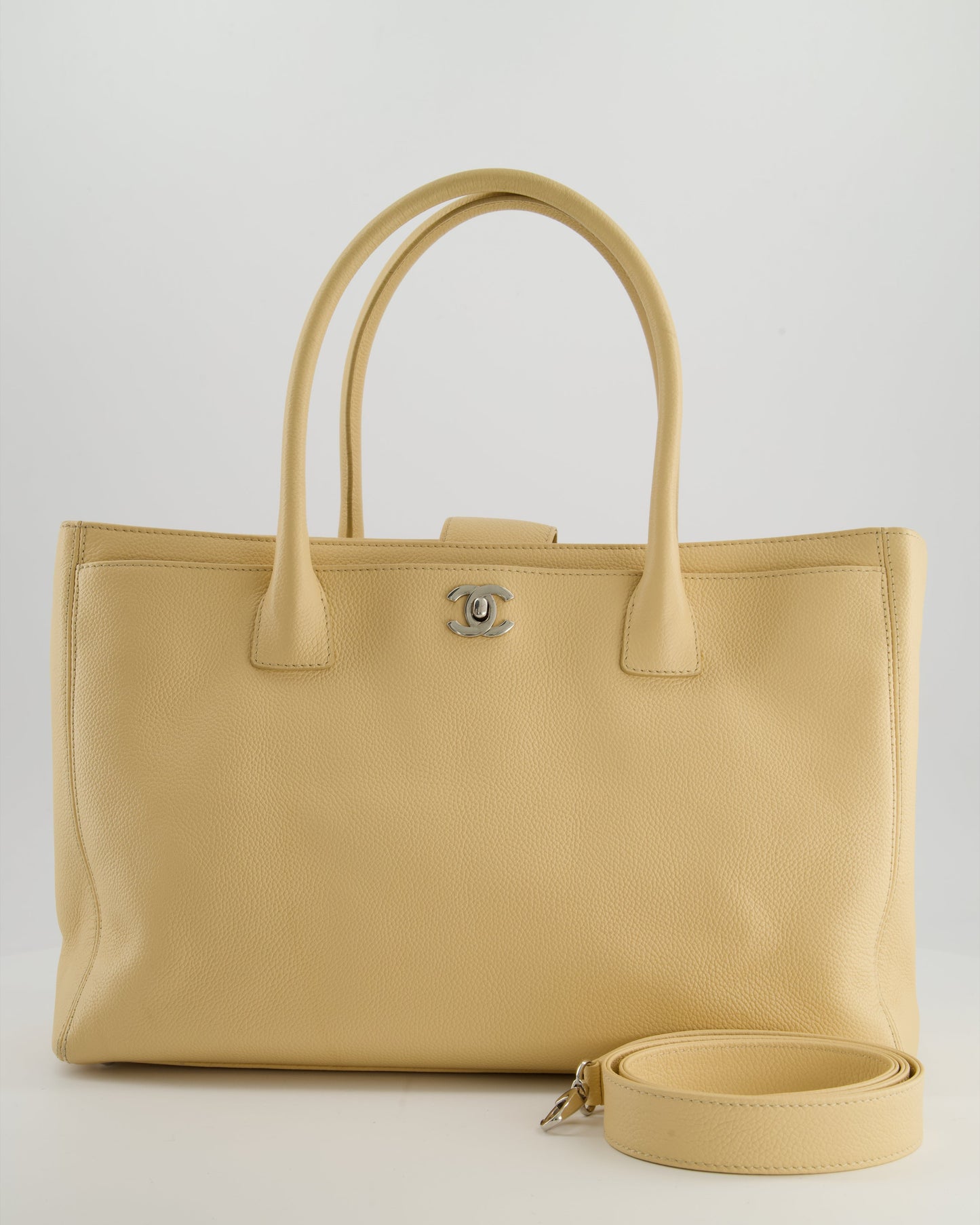 Chanel   Beige Executive Tote Bag in Calfskin Leather with Silver Hardware