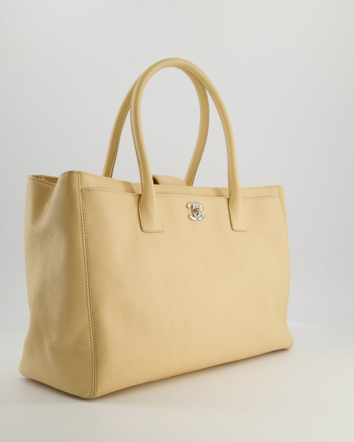 Chanel   Beige Executive Tote Bag in Calfskin Leather with Silver Hardware