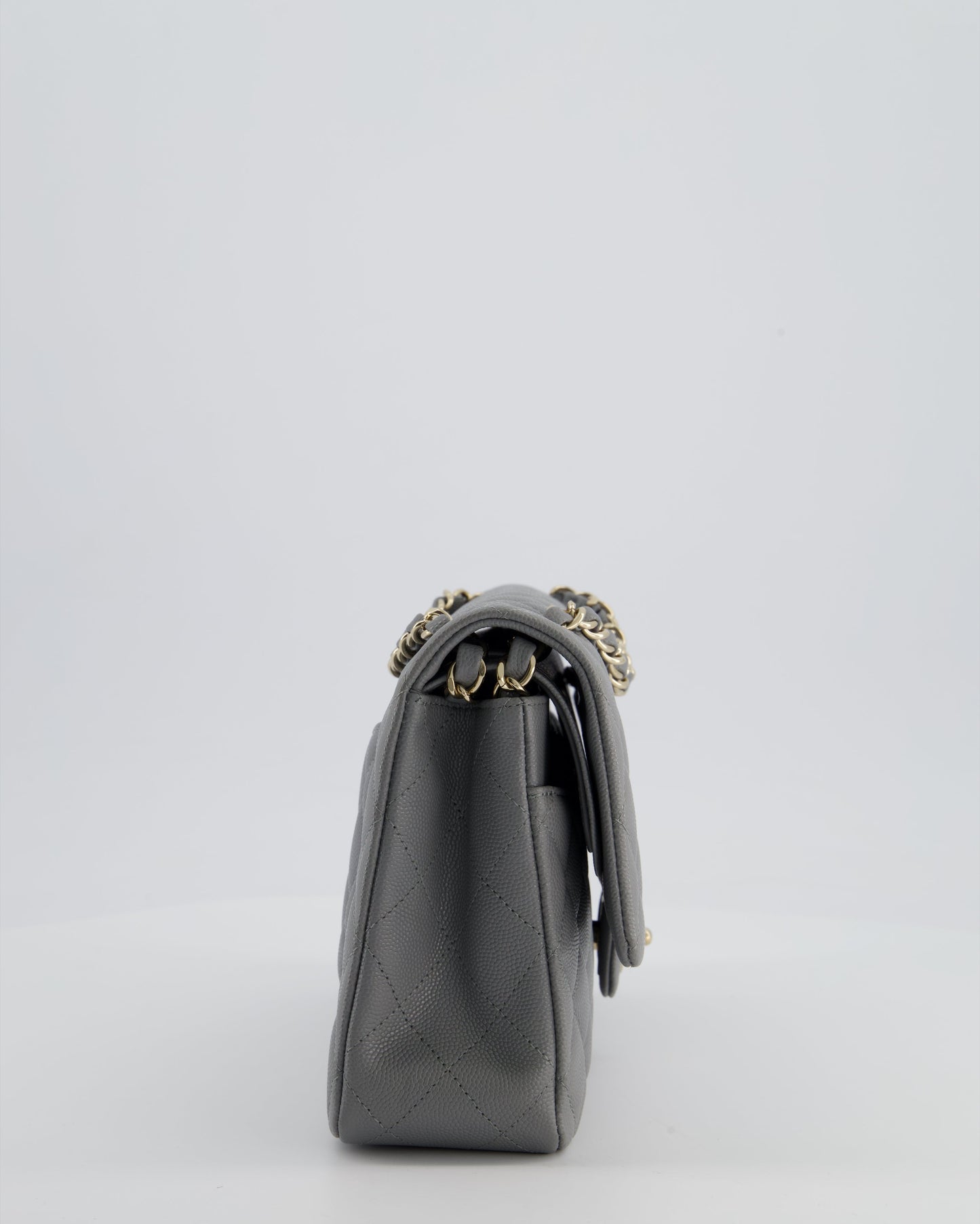 Chanel Stone Grey Medium Double Flap Bag in Caviar Leather with Champagne Gold Hardware
