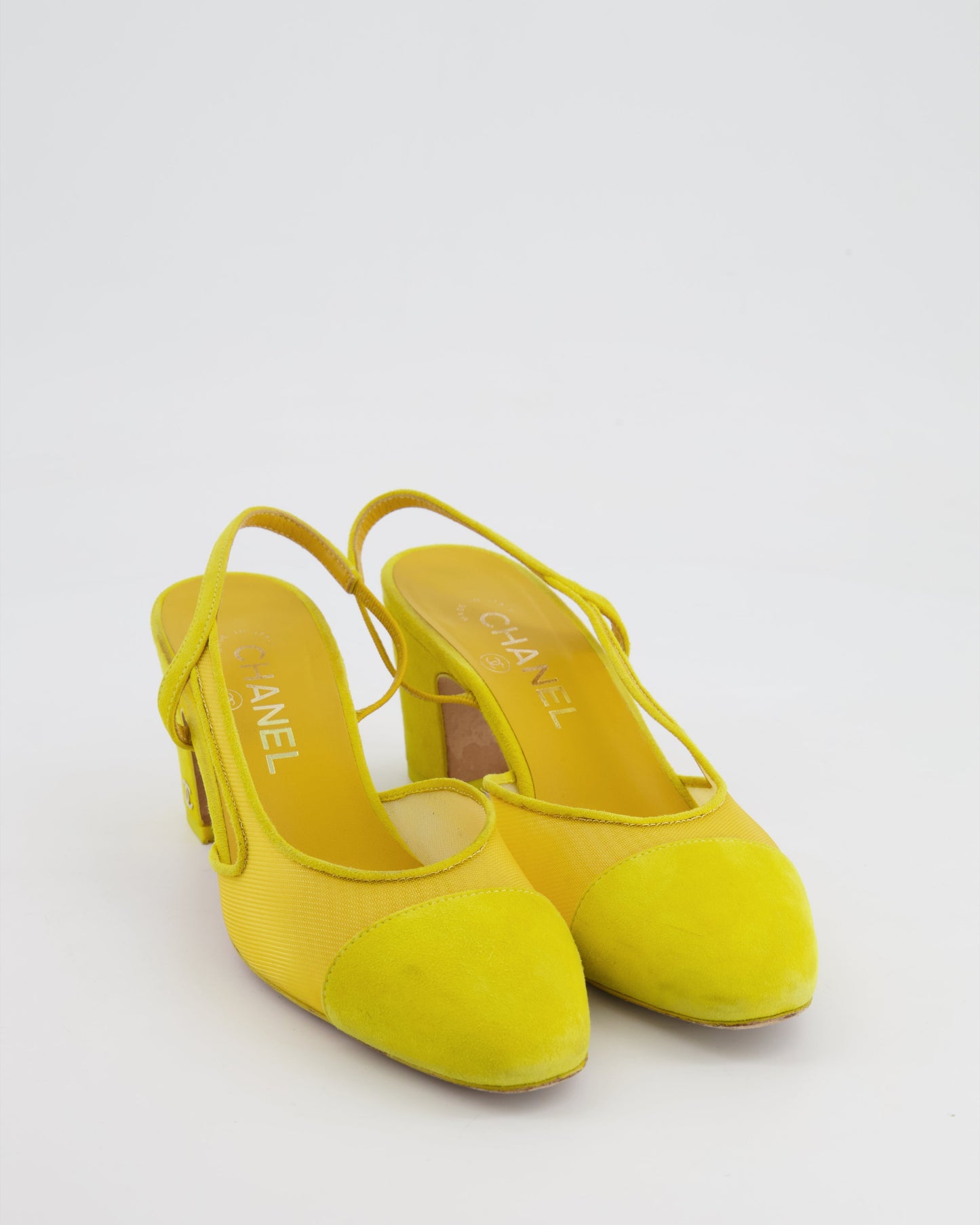 Chanel Yellow Suede And Mesh Slingbacks With Cc Logo Detail Size Eu 37.5 Women Shoes