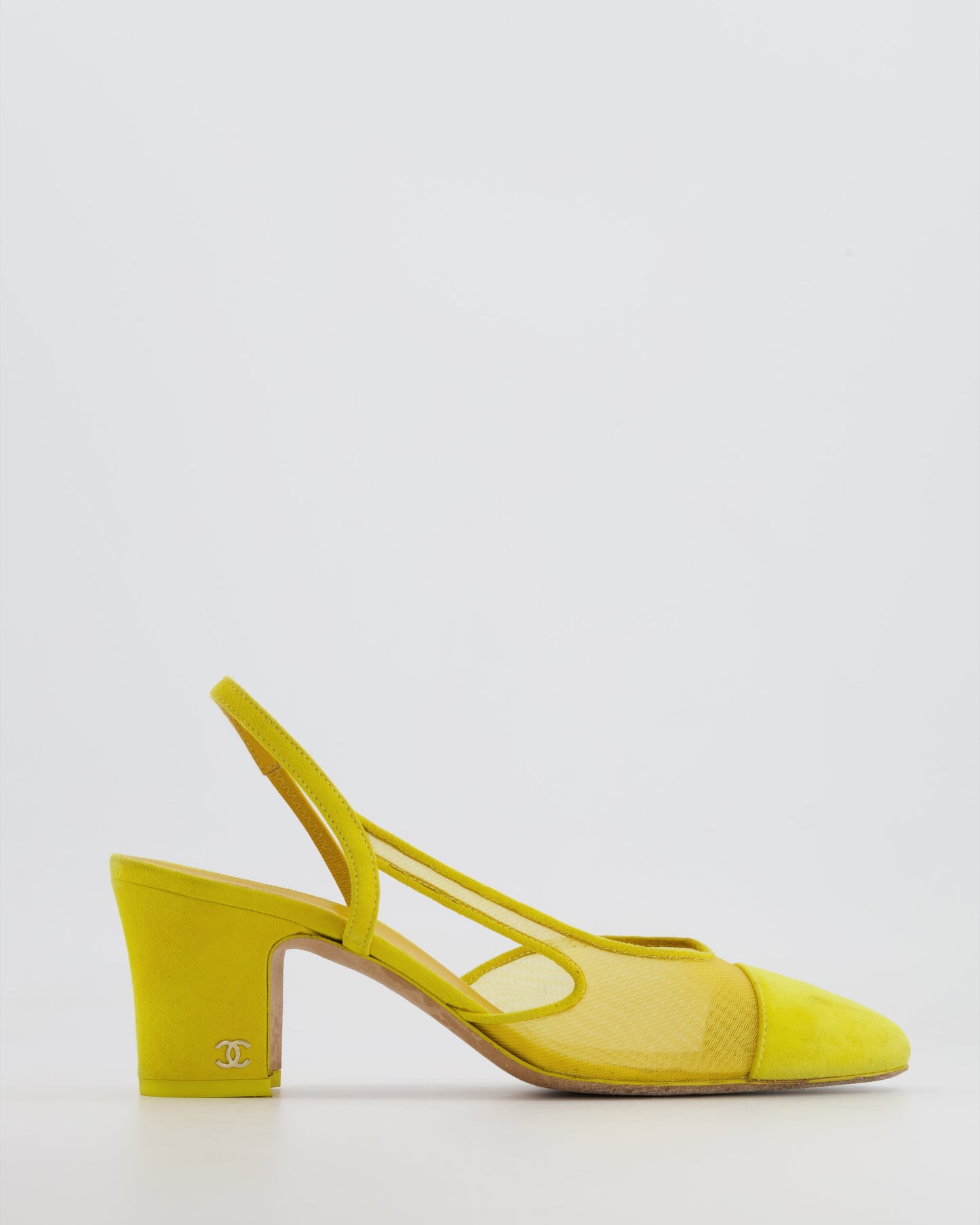 Chanel Yellow Suede And Mesh Slingbacks With Cc Logo Detail Size Eu 37.5 Women Shoes