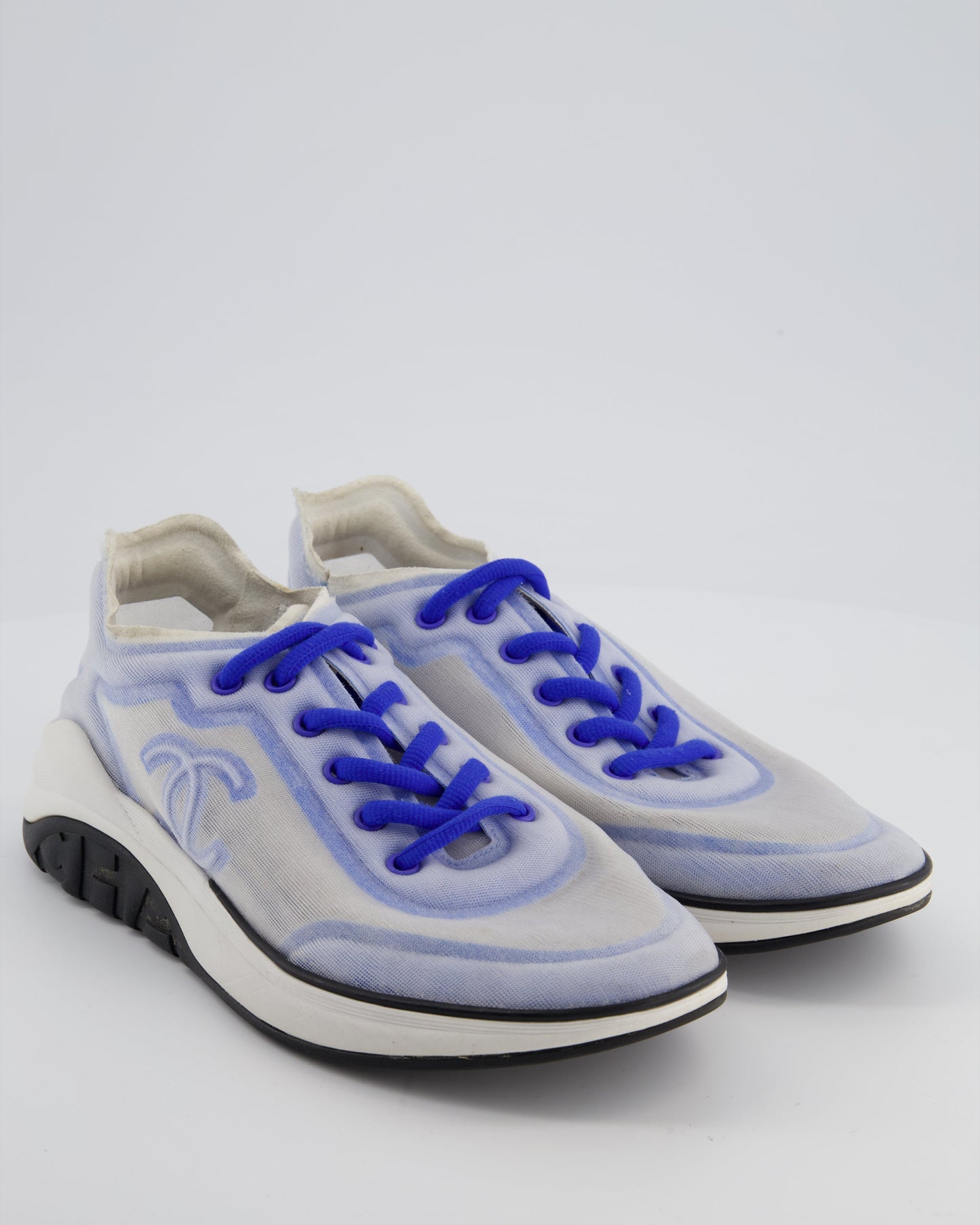 Chanel Blue and White Mesh CC Trainers Size Eu 39.5 Women Shoes