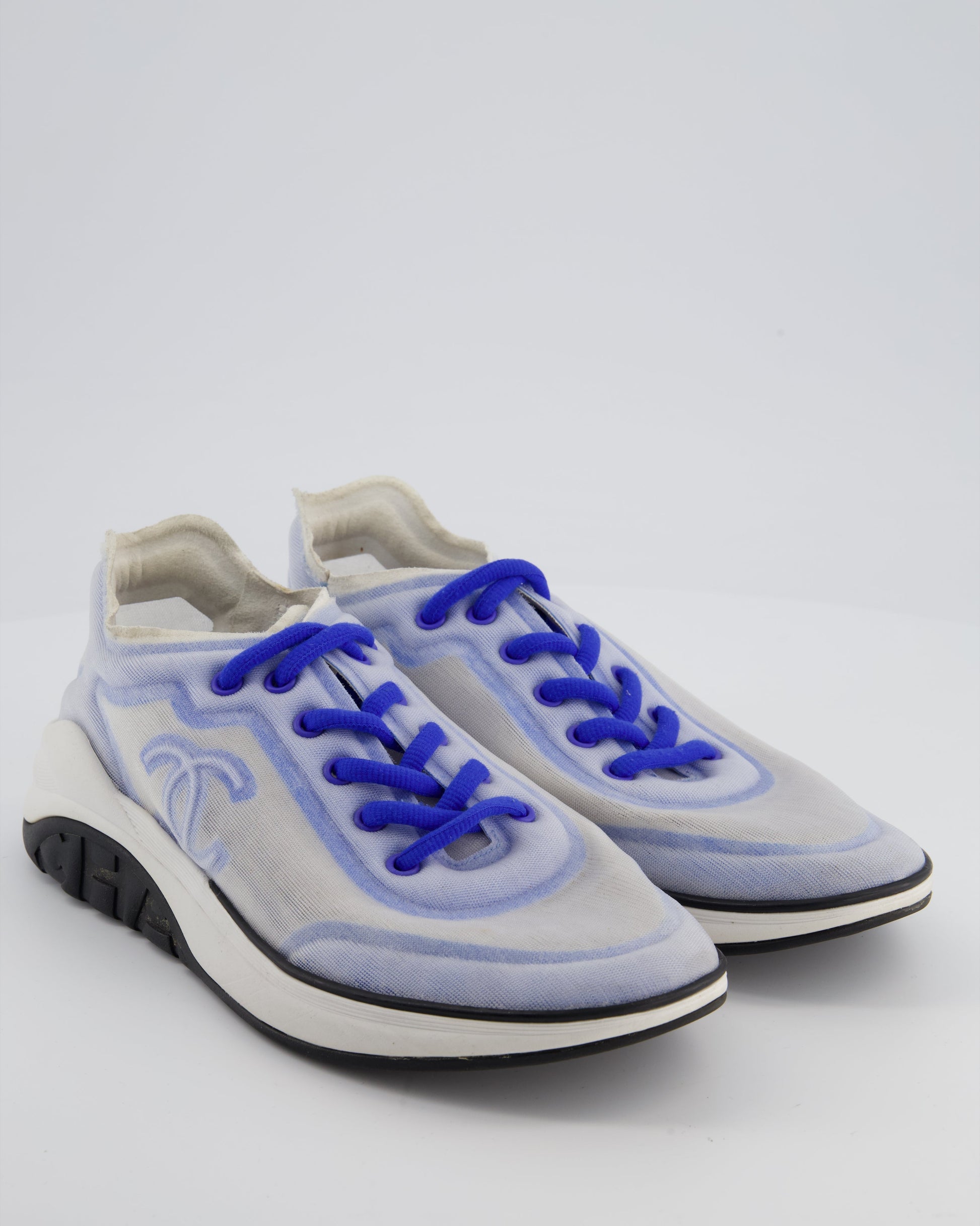 Chanel Blue and White Mesh CC Trainers Size Eu 39.5 Women Shoes