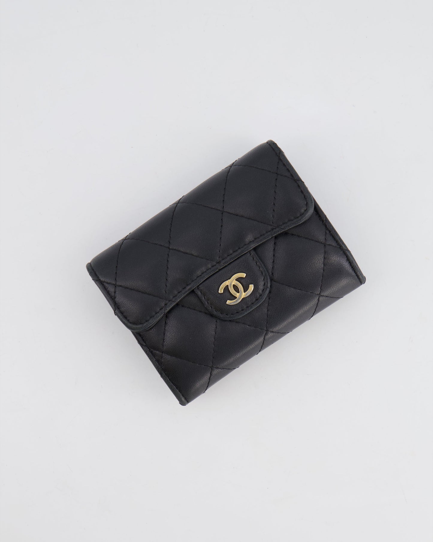 Chanel Black Coin Holder In Lambskin Leather With Champagne Gold Cc Logo Bag
