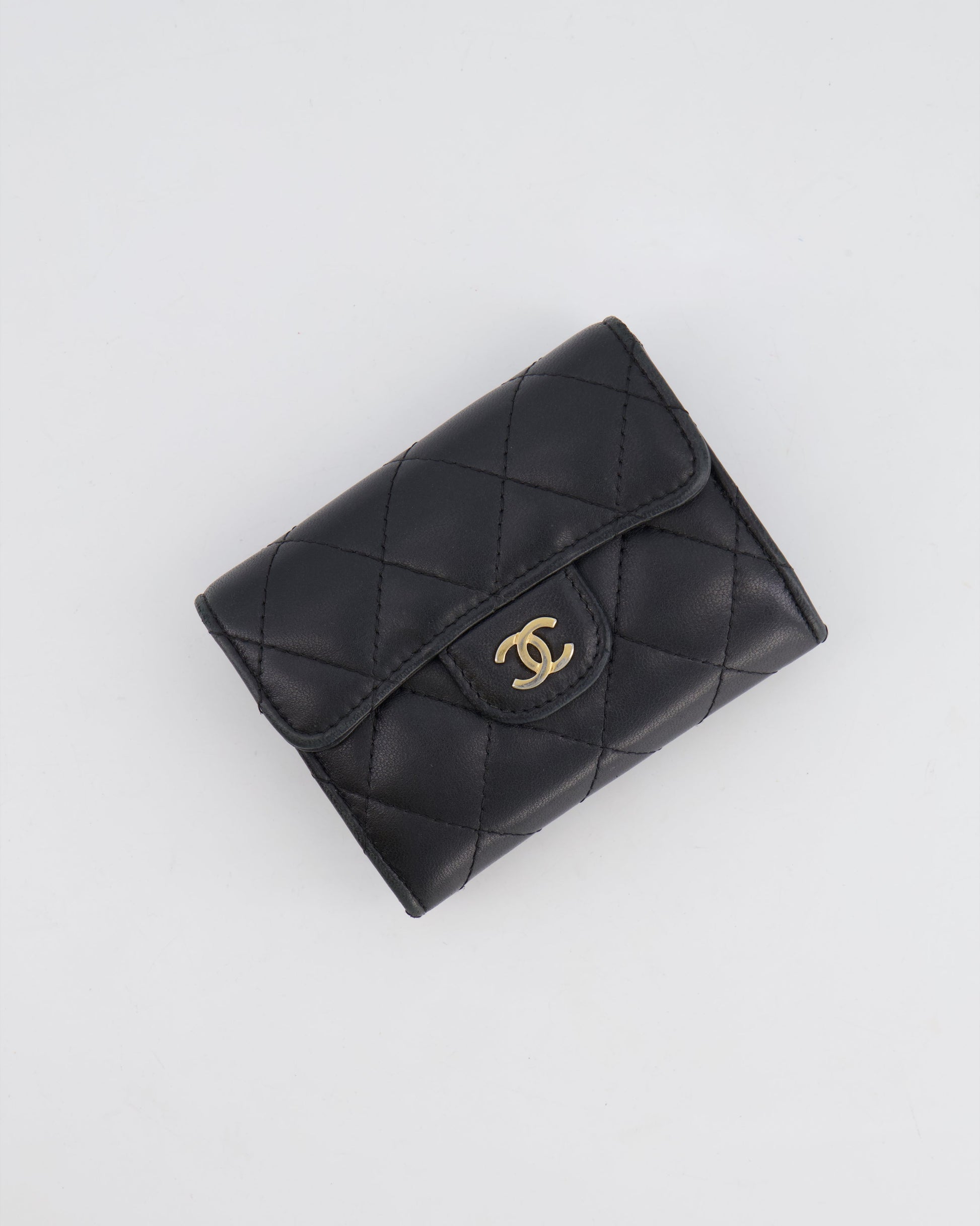 Chanel Black Coin Holder In Lambskin Leather With Champagne Gold Cc Logo Bag