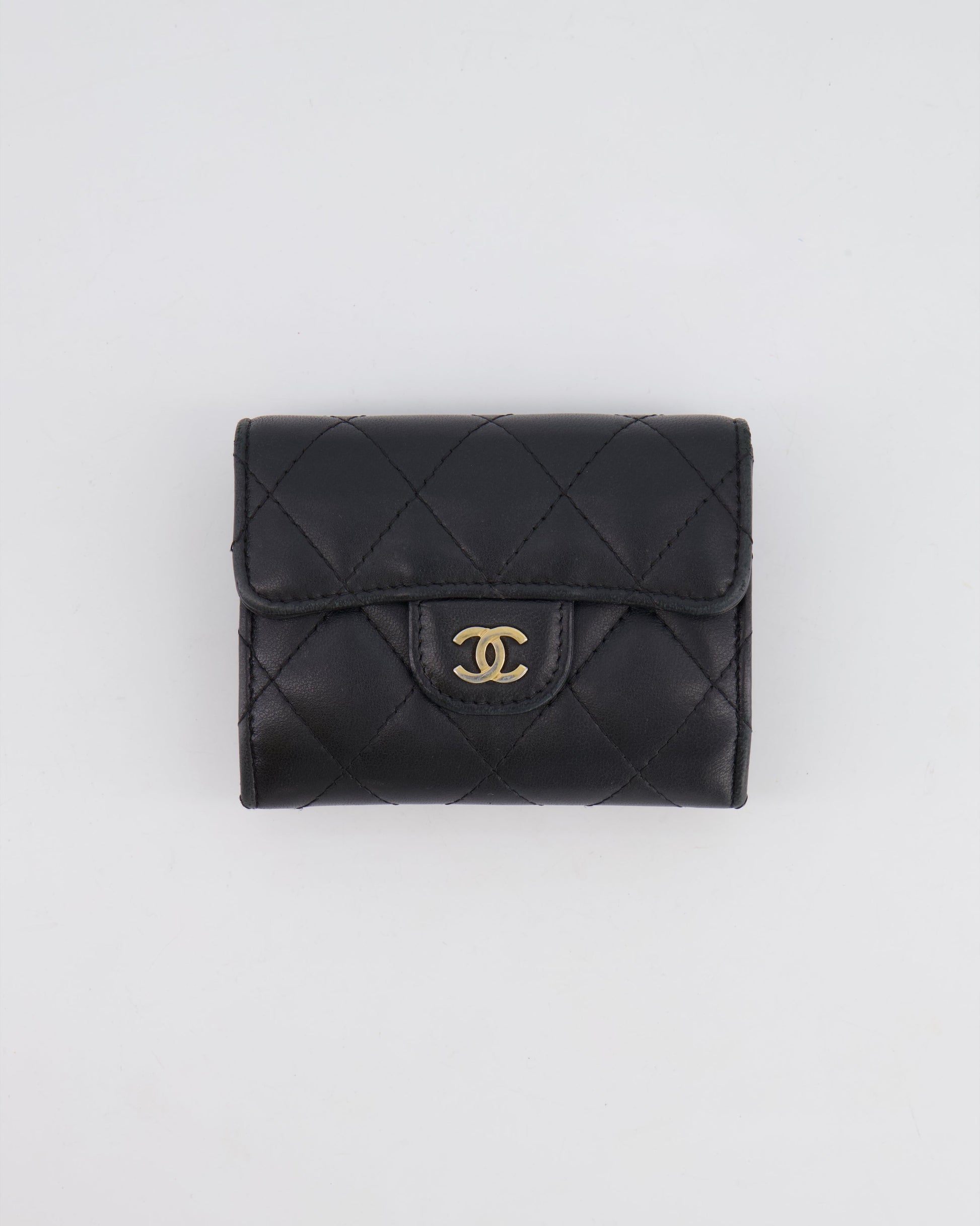 Chanel Black Coin Holder In Lambskin Leather With Champagne Gold Cc Logo Bag