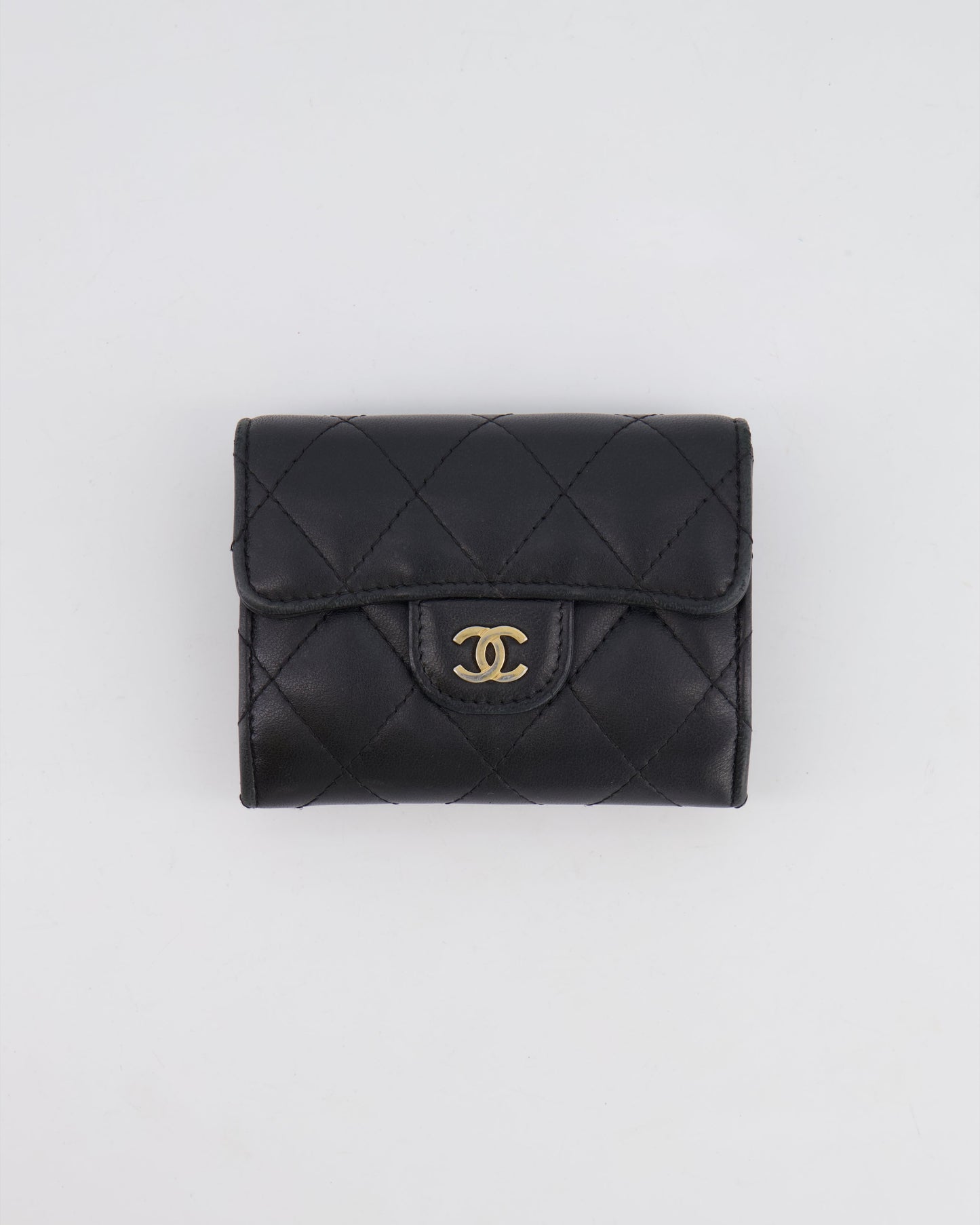 Chanel Black Coin Holder in Lambskin Leather with Champagne Gold CC Logo Handbag