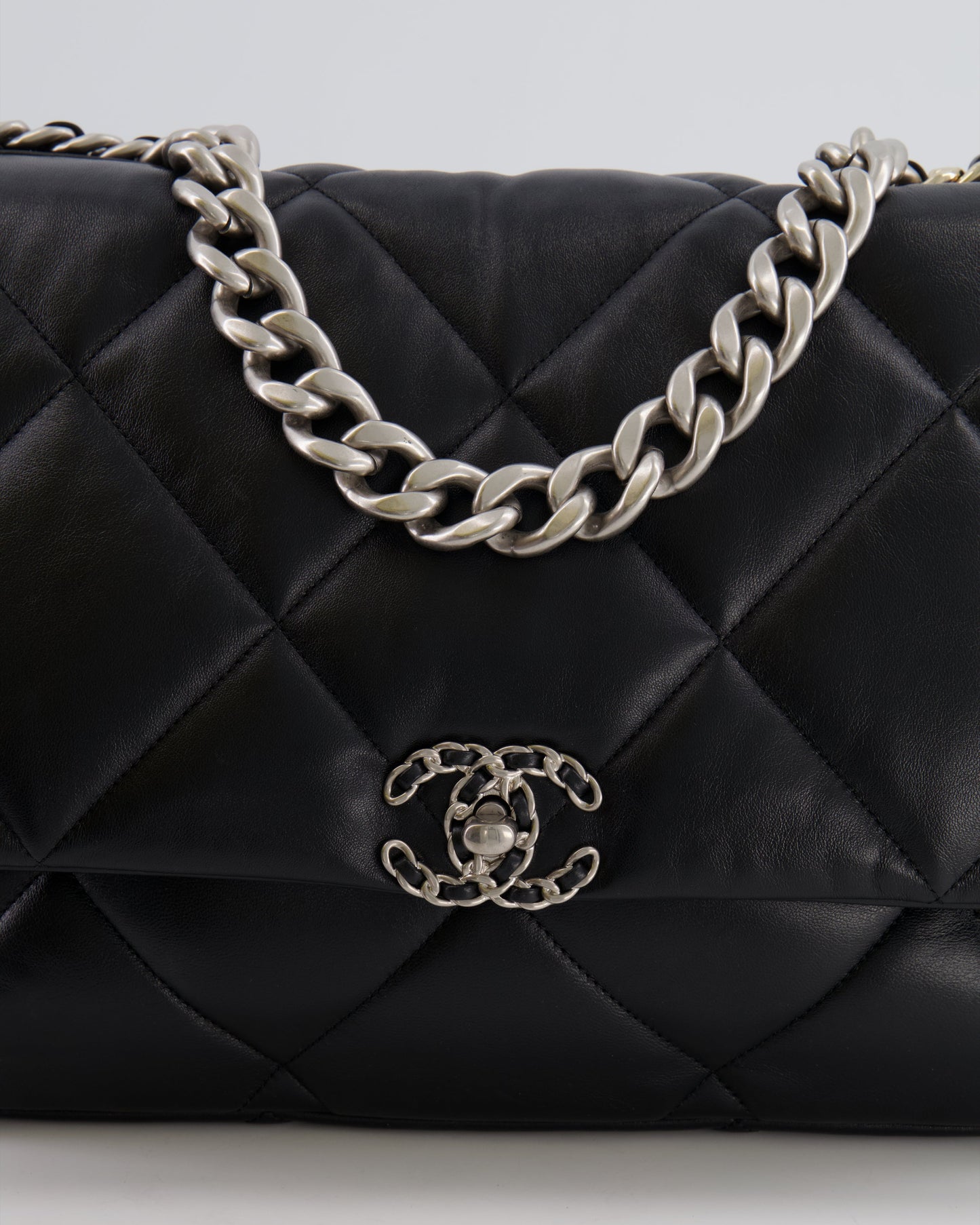 Chanel Black Maxi 19 Bag in Quilted Goatskin Leather with Mixed Hardware