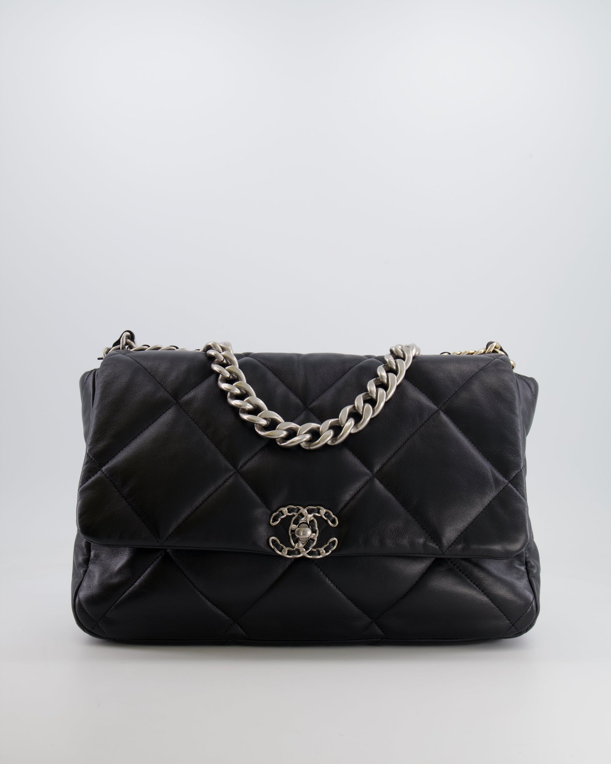 Chanel Black Maxi 19 Bag in Quilted Goatskin Leather with Mixed Hardware