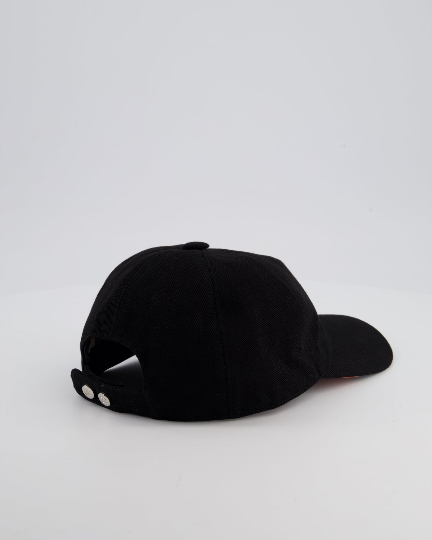 Chanel Black Canvas Baseball Cap with Coral CC Logo