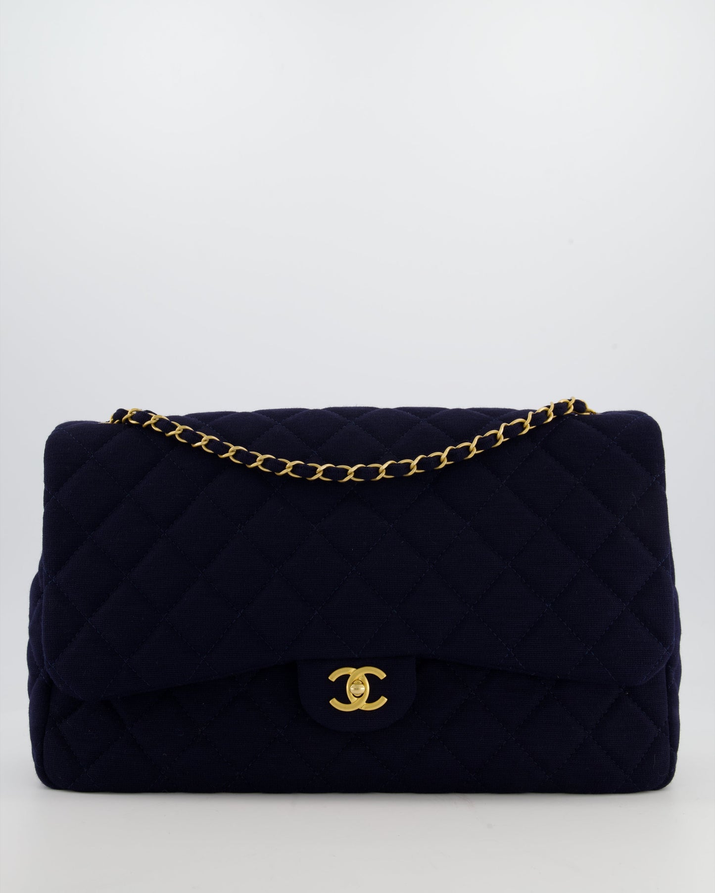 Chanel *hot* Navy Xxl Single Flap Bag in Quilted Jersey with Gold Hardware