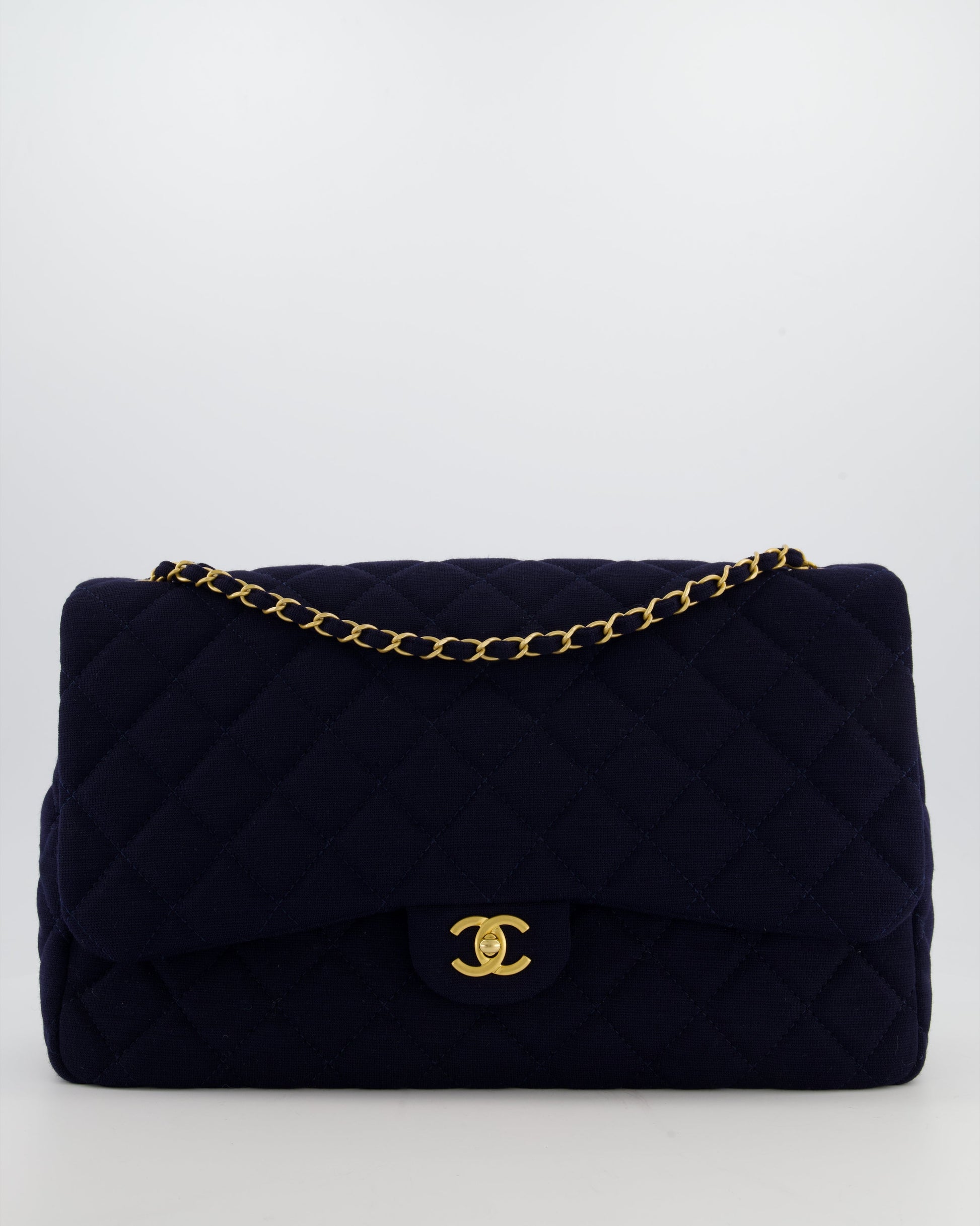 Chanel *hot* Navy Xxl Single Flap Bag in Quilted Jersey with Gold Hardware