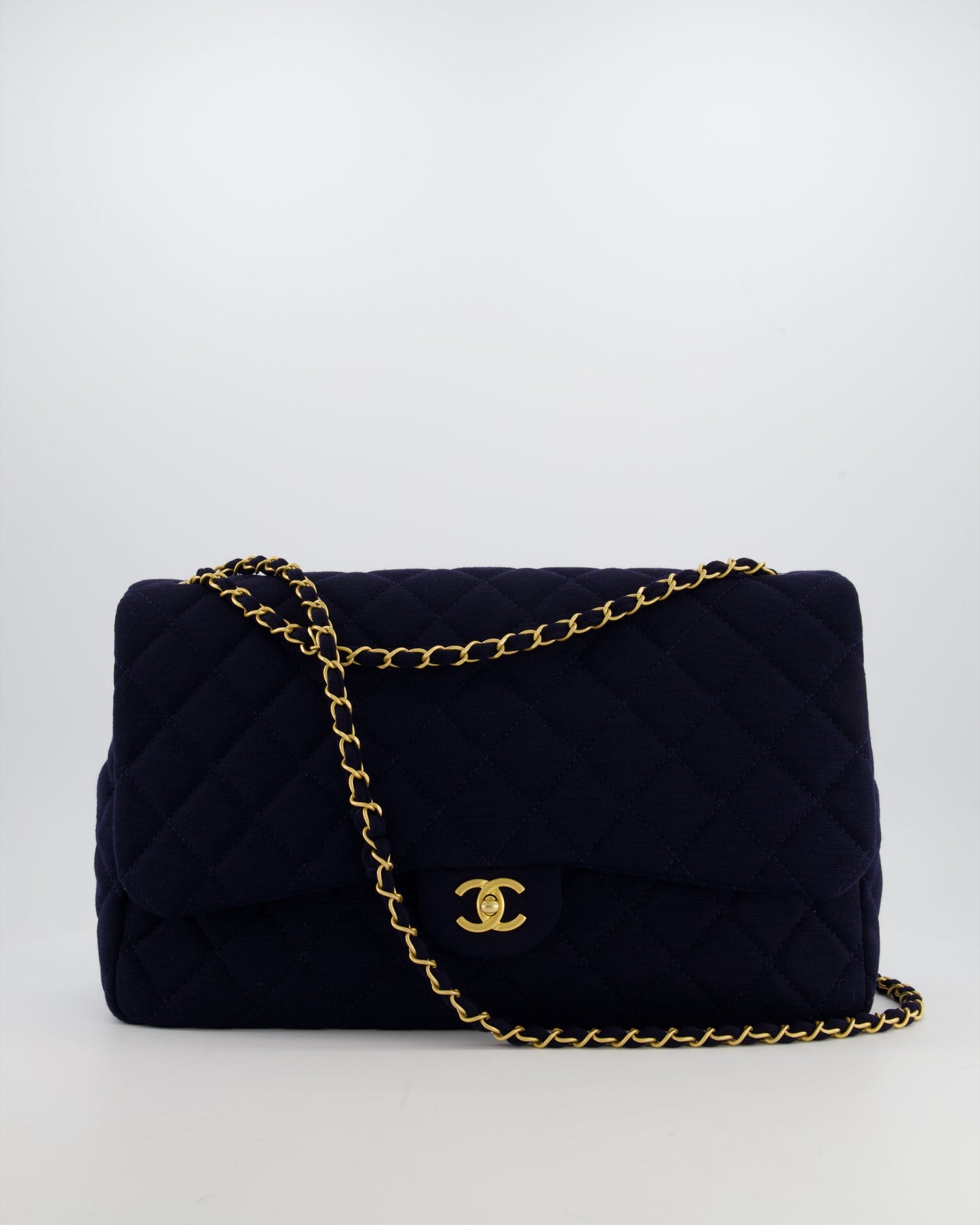 Chanel *hot* Navy Xxl Single Flap Bag in Quilted Jersey with Gold Hardware