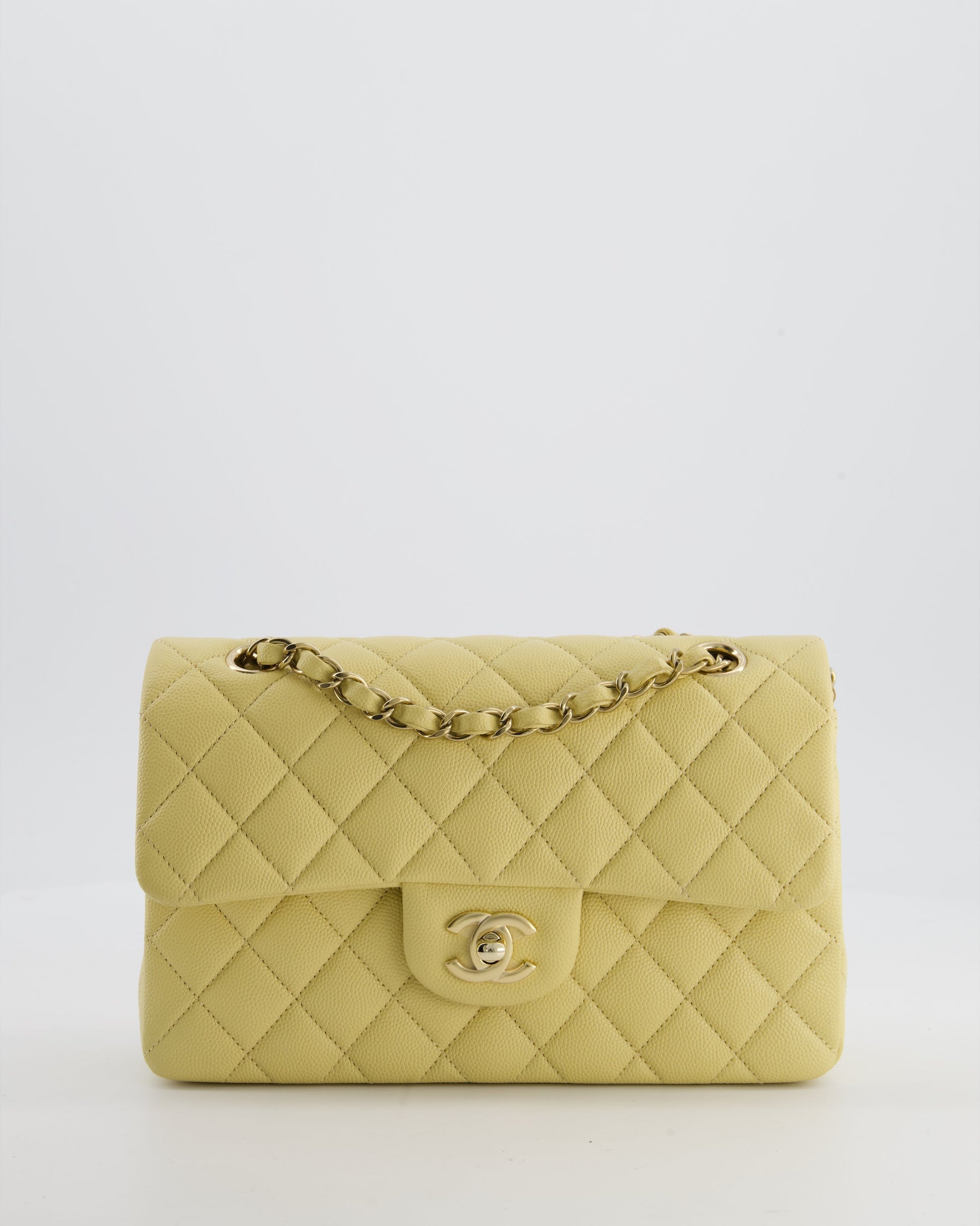Chanel *rare Colour* Small Classic Double Flap Bag in Butter Yellow Caviar Leather with Champagne Gold Hardware