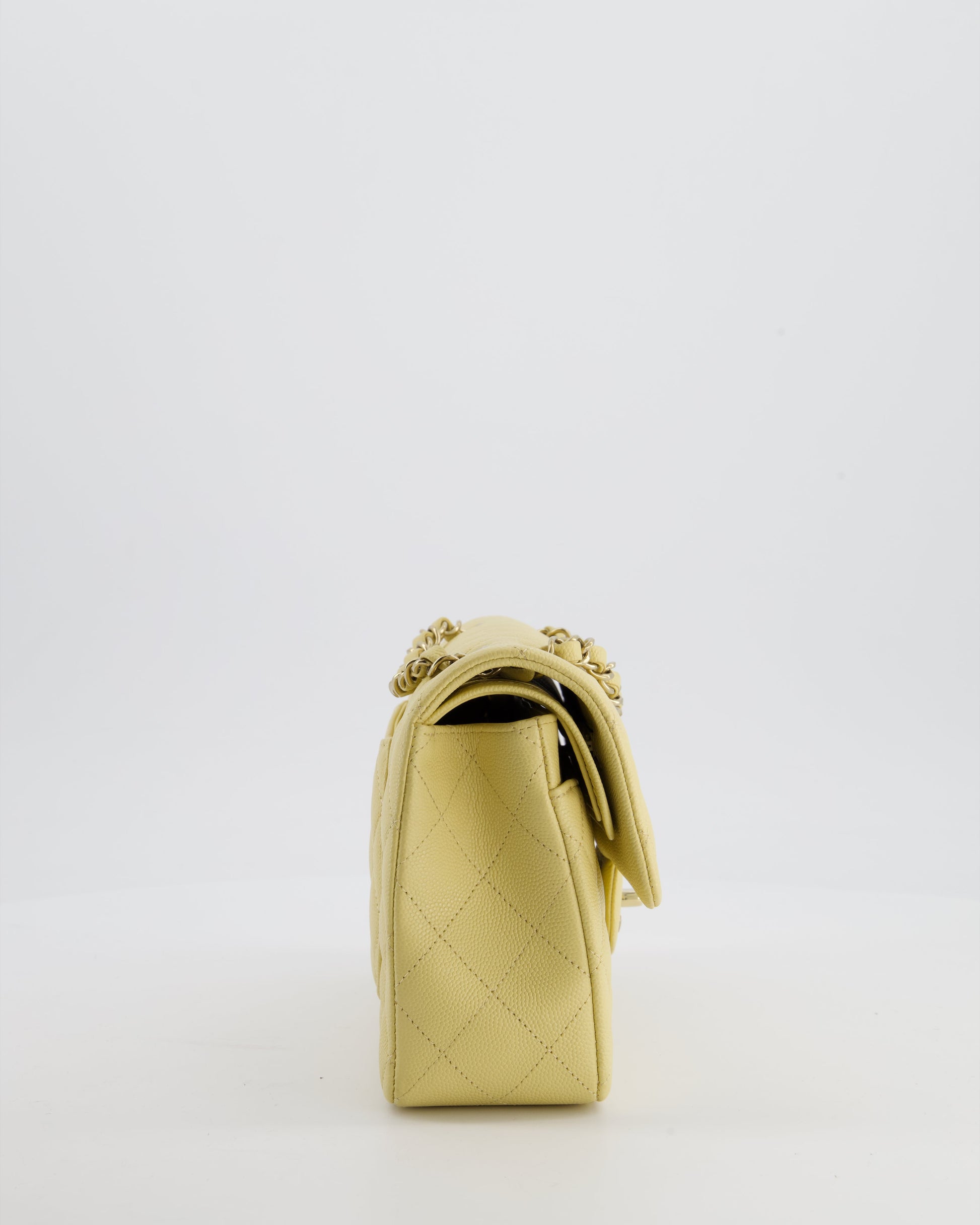 Chanel *Rare Colour* Small Classic Double Flap Bag In Butter Yellow Caviar Leather With Champagne Gold Hardware