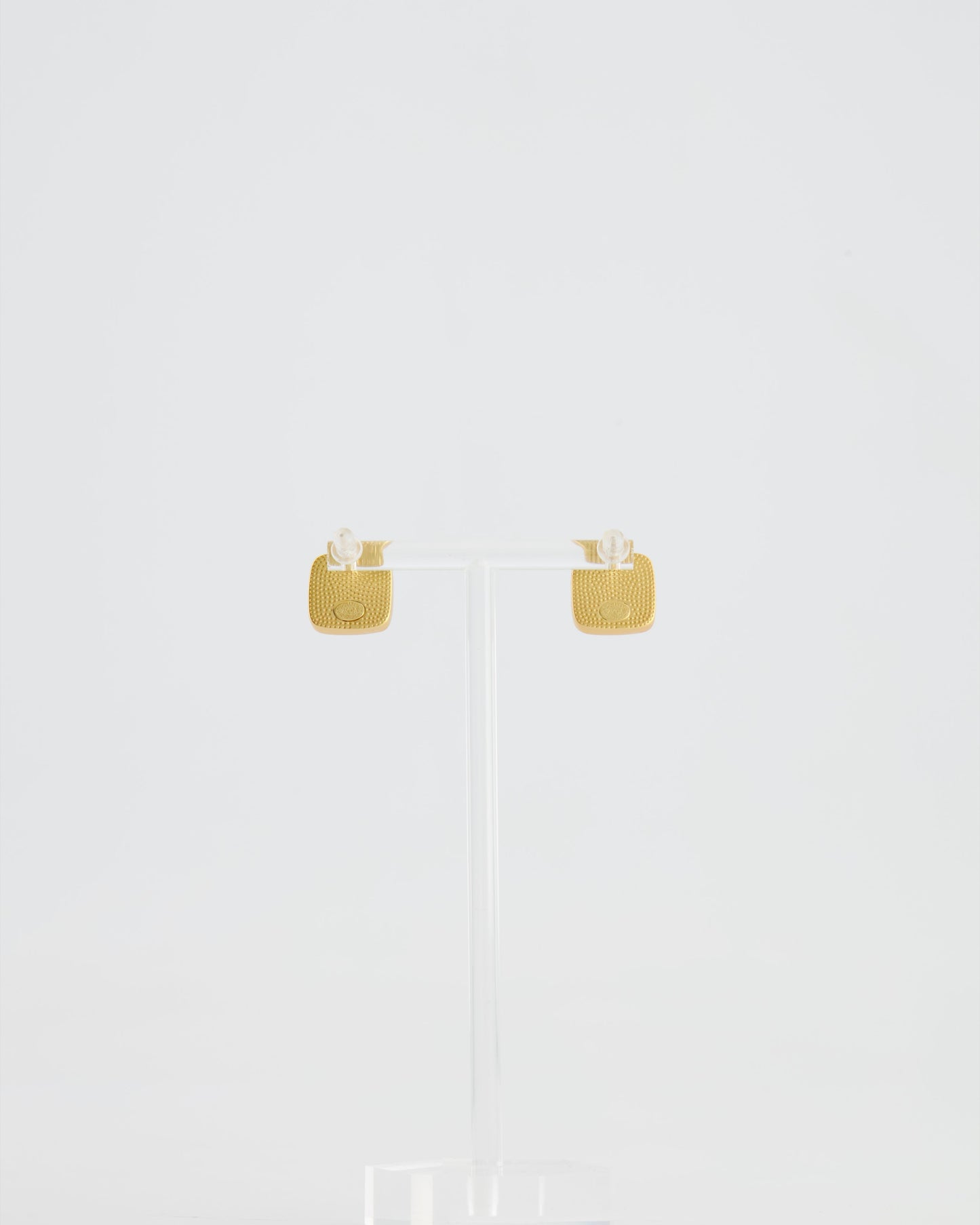 Chanel 25A Brushed Gold and Black CC Logo Small Square Earrings