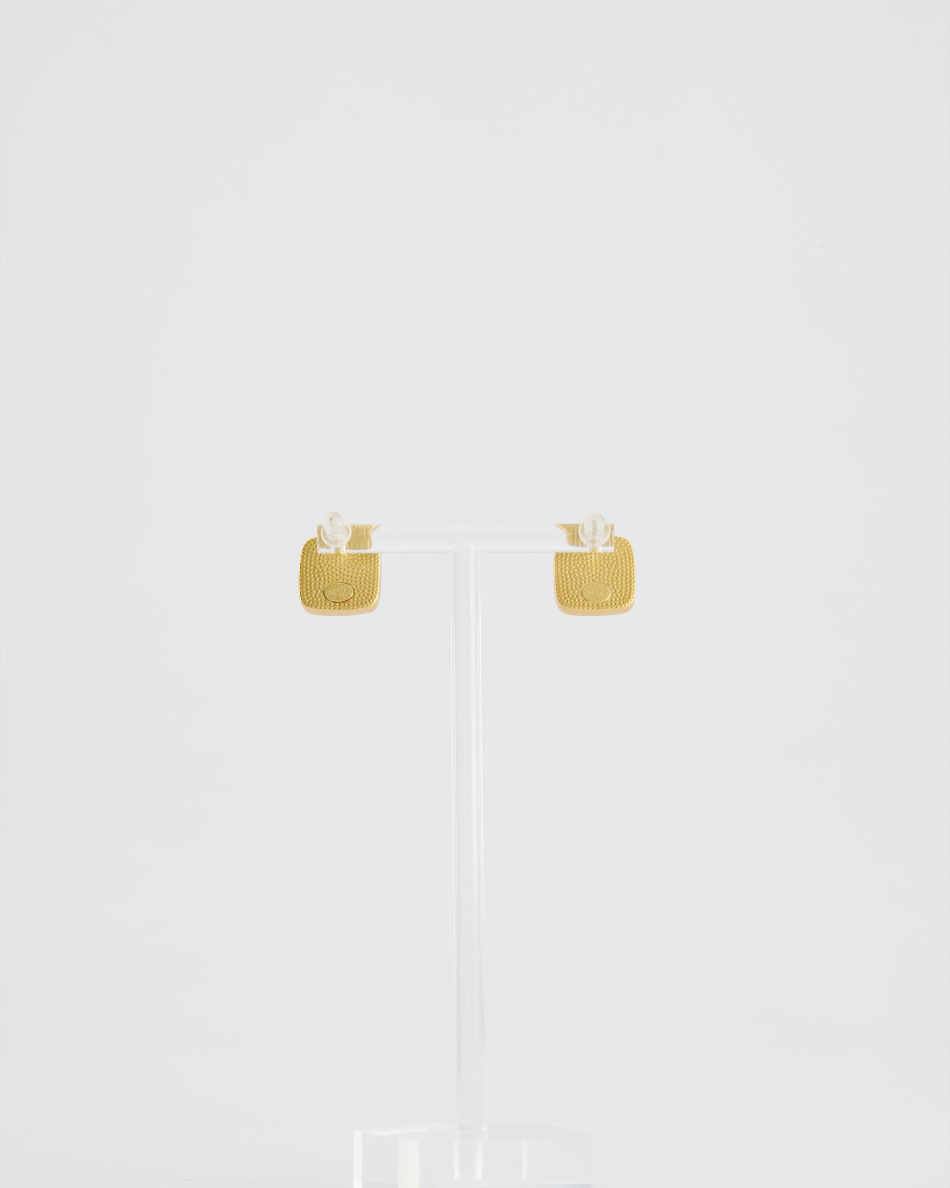 Chanel 25A Brushed Gold and Black CC Logo Small Square Earrings