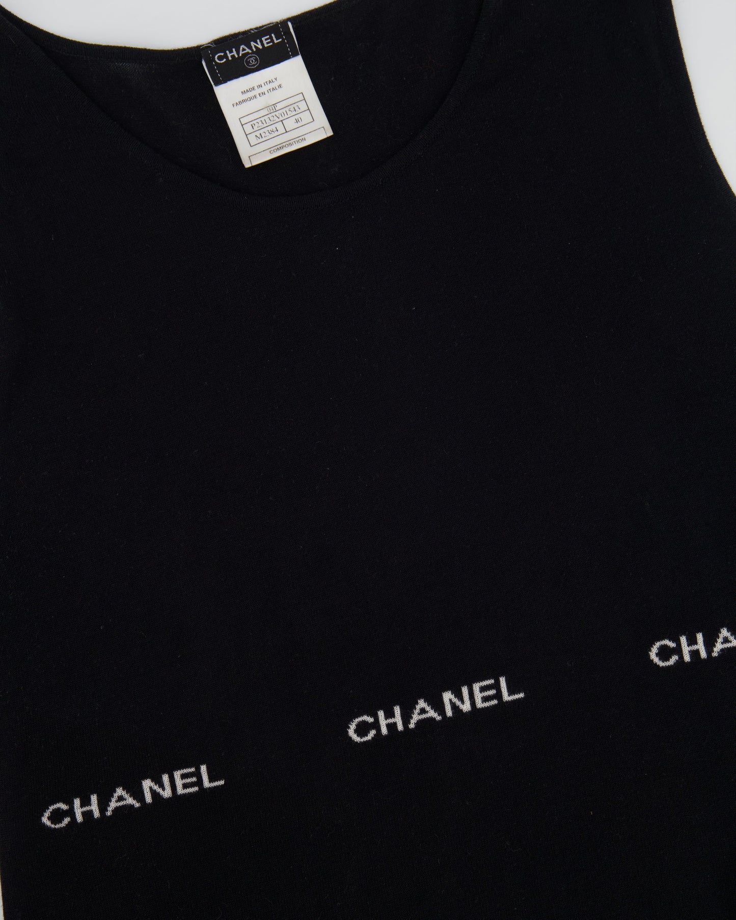 Chanel Black Sleeveless Tank Top With White Logo Print Detail Size Fr 40 (Uk 12) Bag