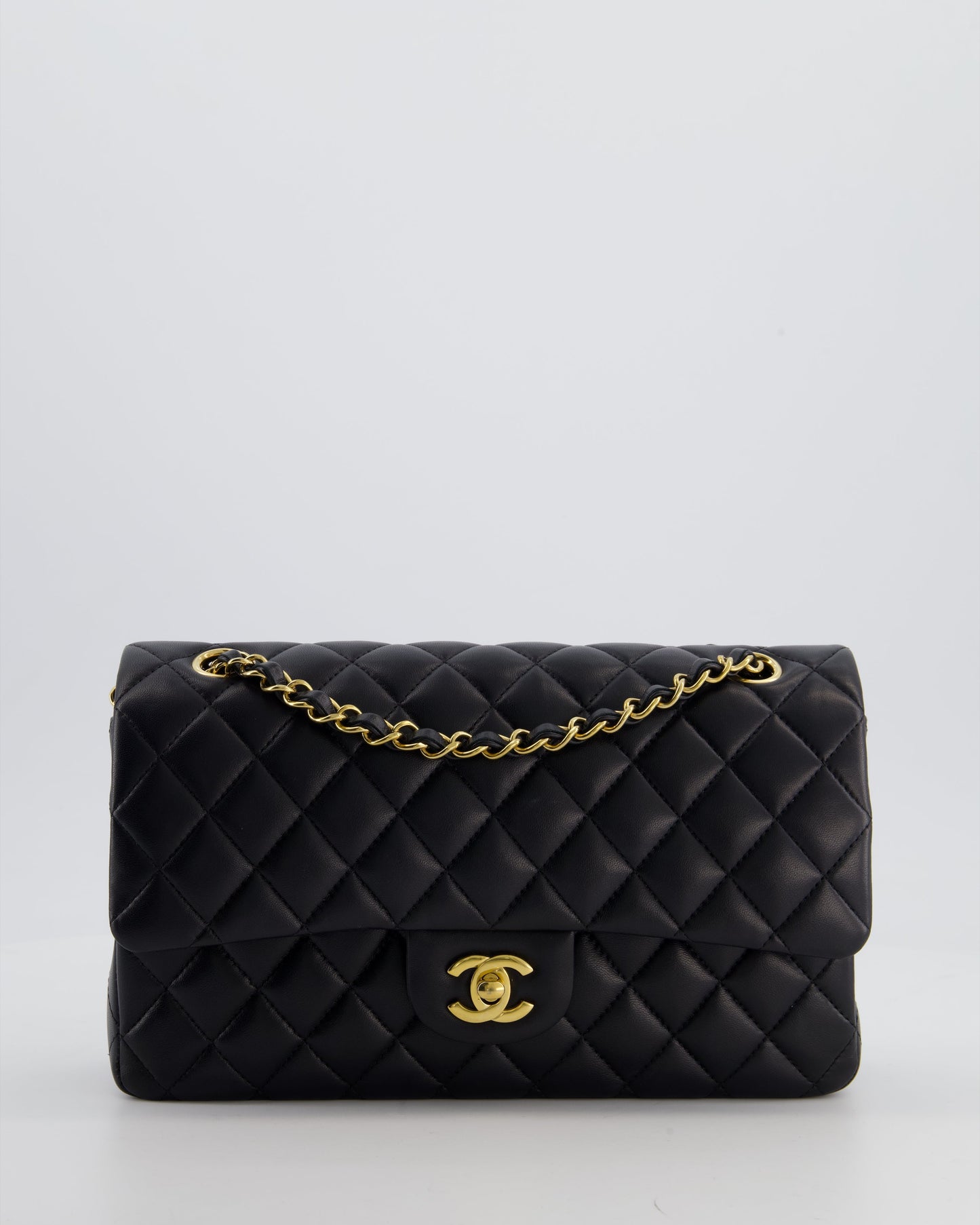 Chanel Black Medium Classic Double Flap Bag In Lambskin Leather With Gold Hardware