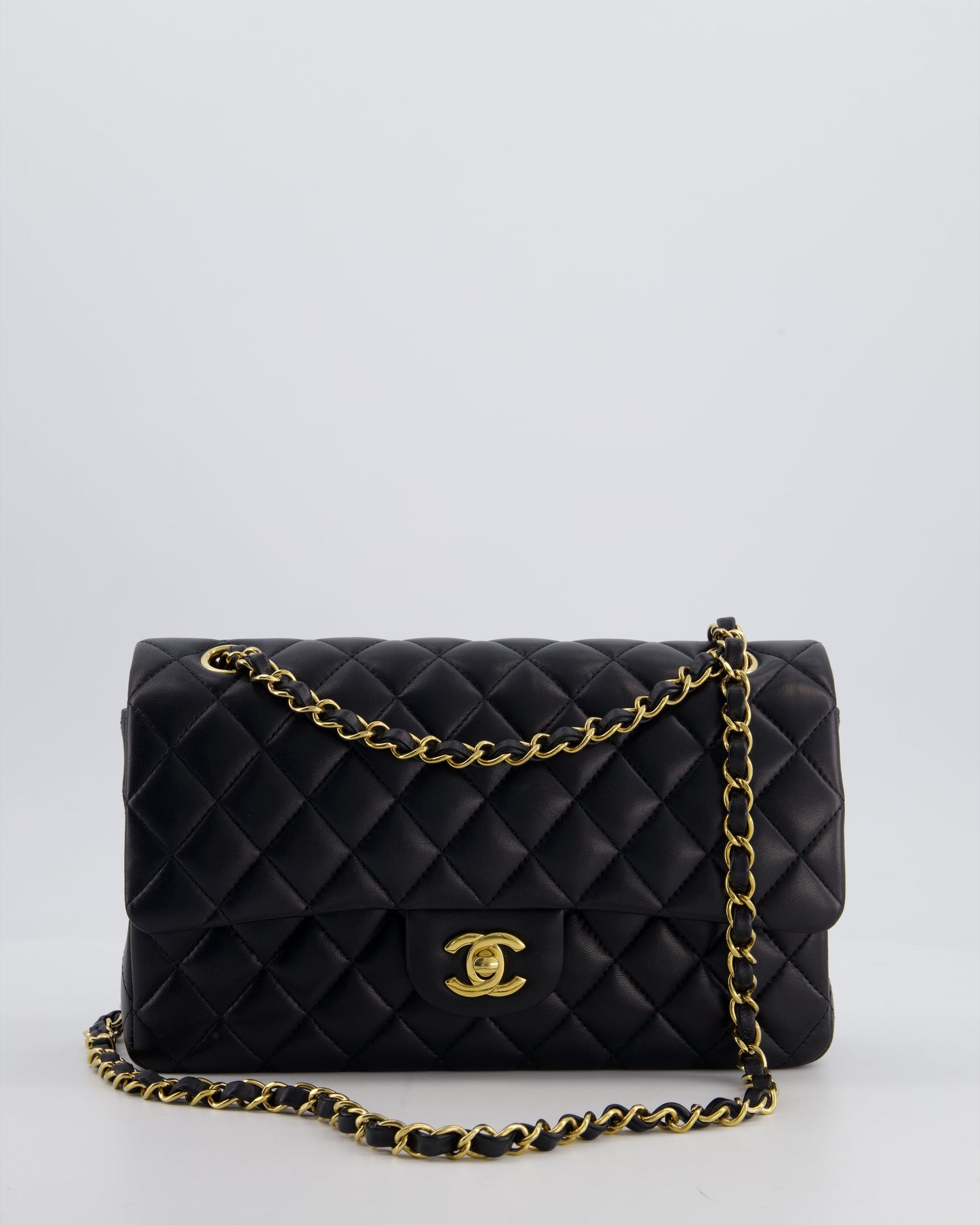 Chanel Black Medium Classic Double Flap Bag In Lambskin Leather With Gold Hardware