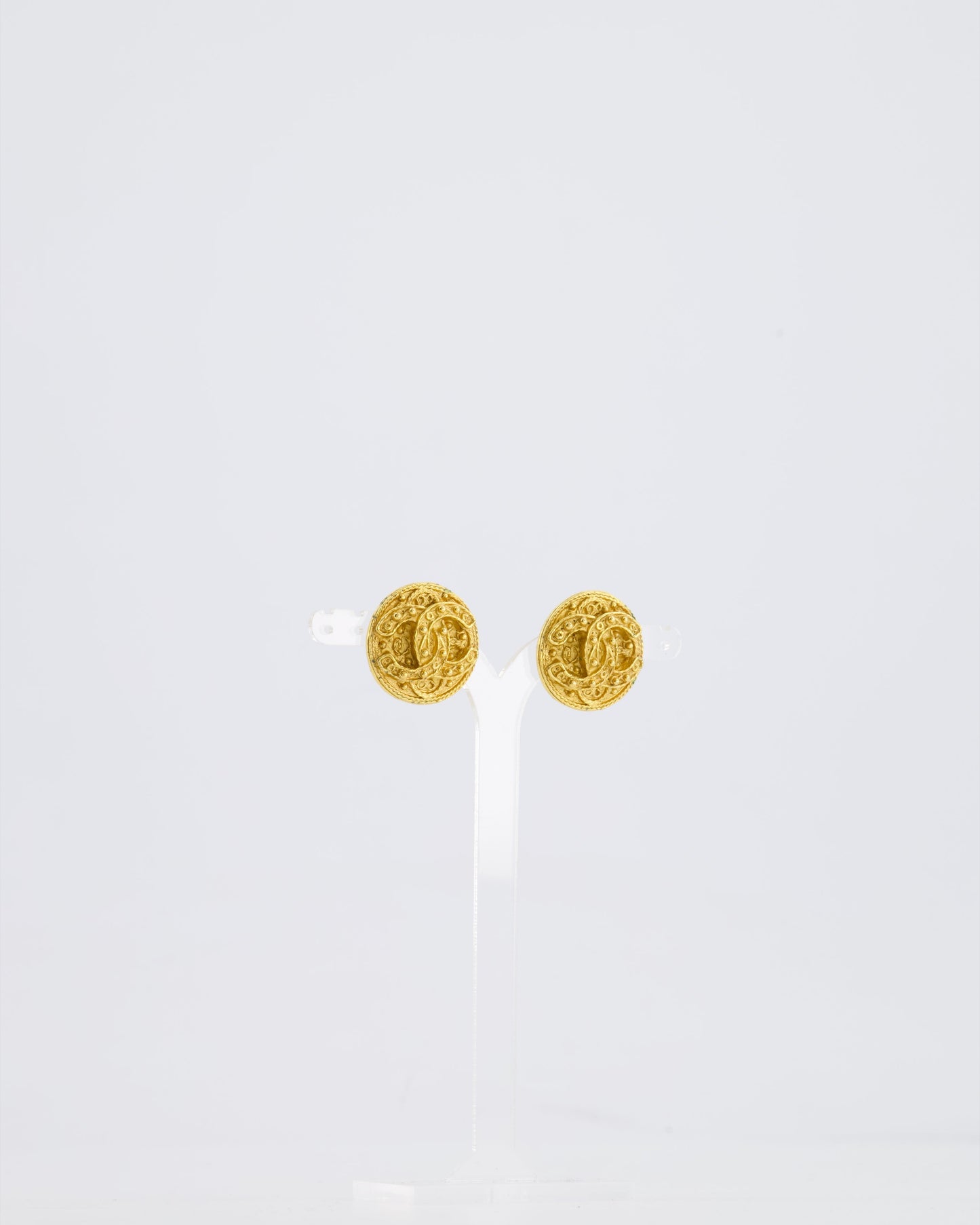 Chanel Coco Mark CC Textured Clip on Earrings