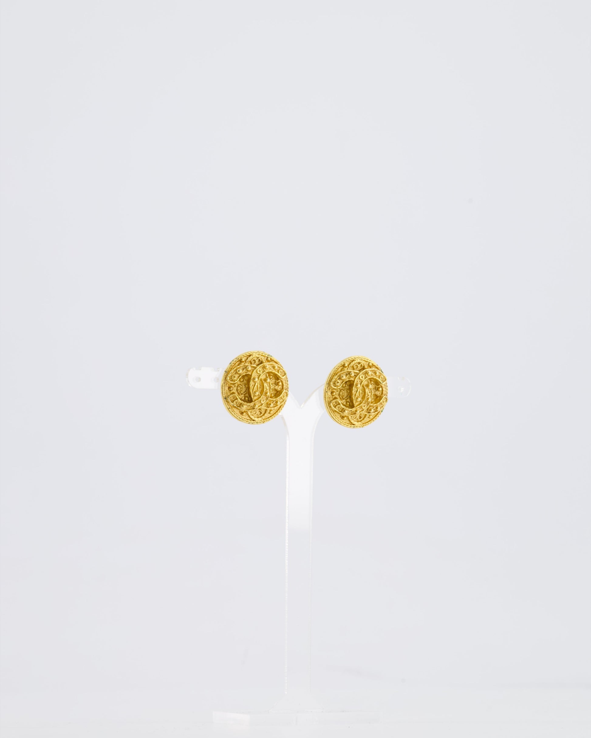 Chanel Coco Mark CC Textured Clip on Earrings