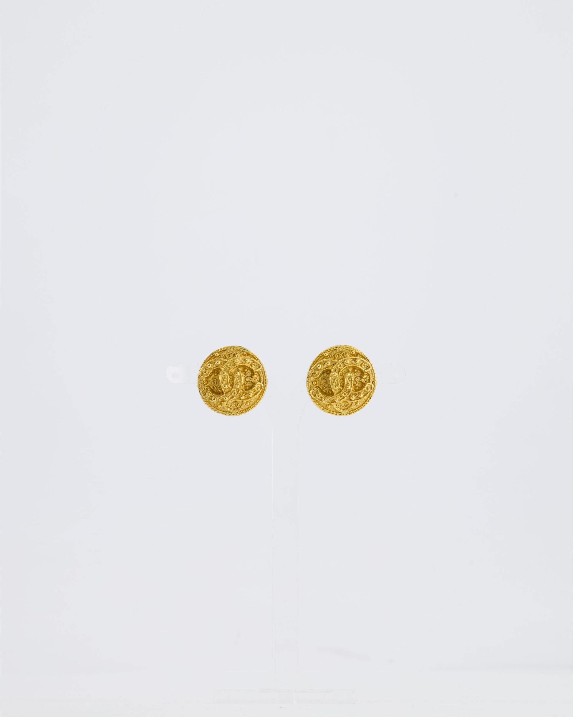 Chanel Coco Mark CC Textured Clip on Earrings