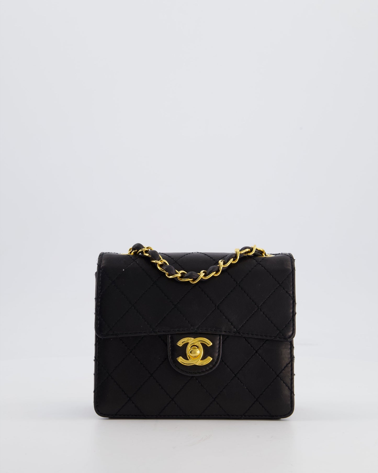 Chanel Black   Mini Square Classic Flap Bag in Lambskin Leather with 24K Gold Hardware