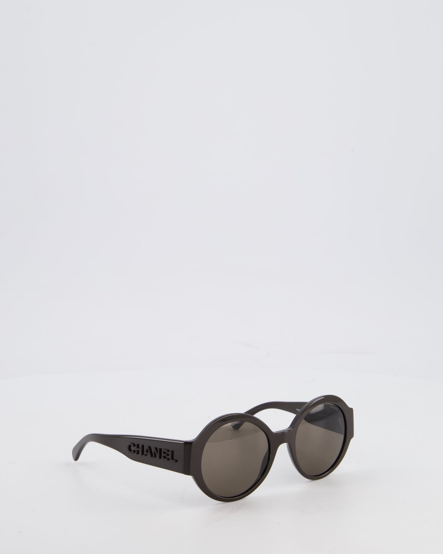 Chanel Dark Brown Round Acetate Sunglasses With Logo Arms Bag
