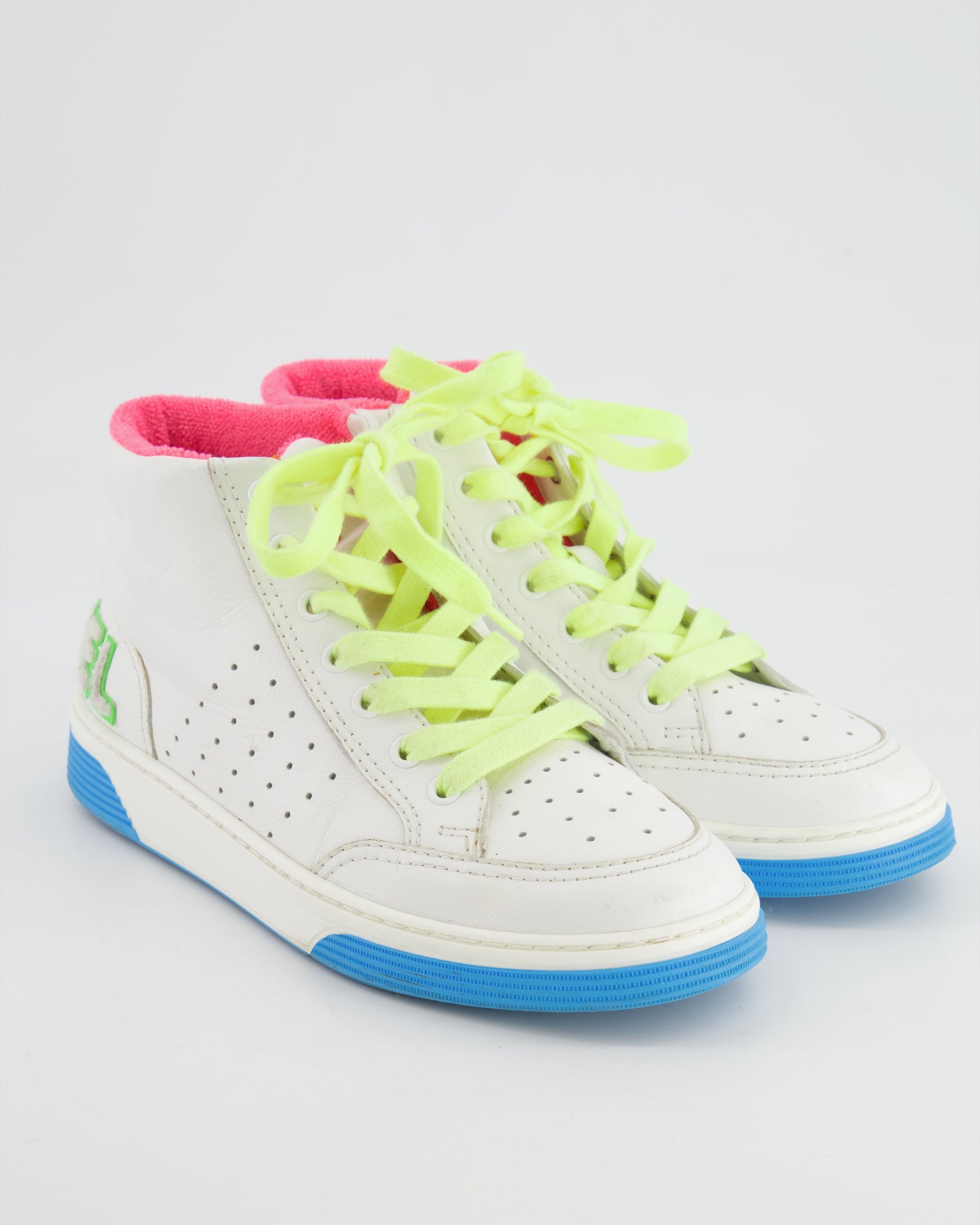Chanel White and Multicolour Trainers with Green Logo Detail Size Eu 38 Women Shoes