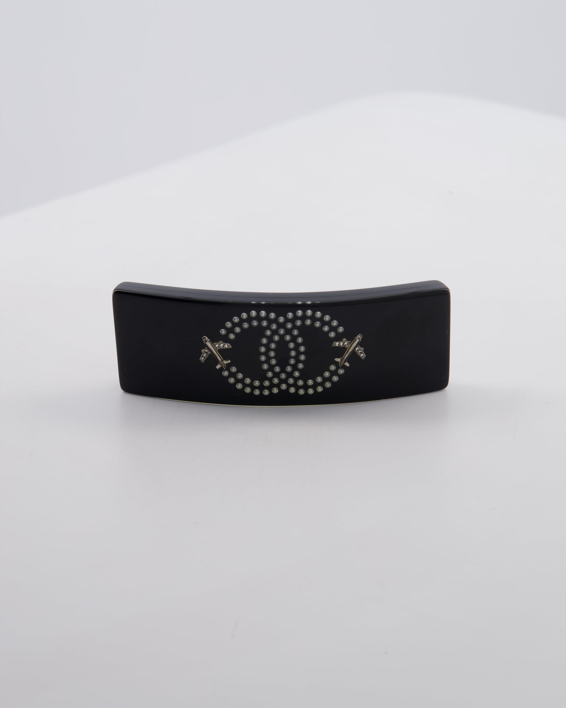 Chanel 16/s Black & White Hair Clip with Logo and Crystals Handbag