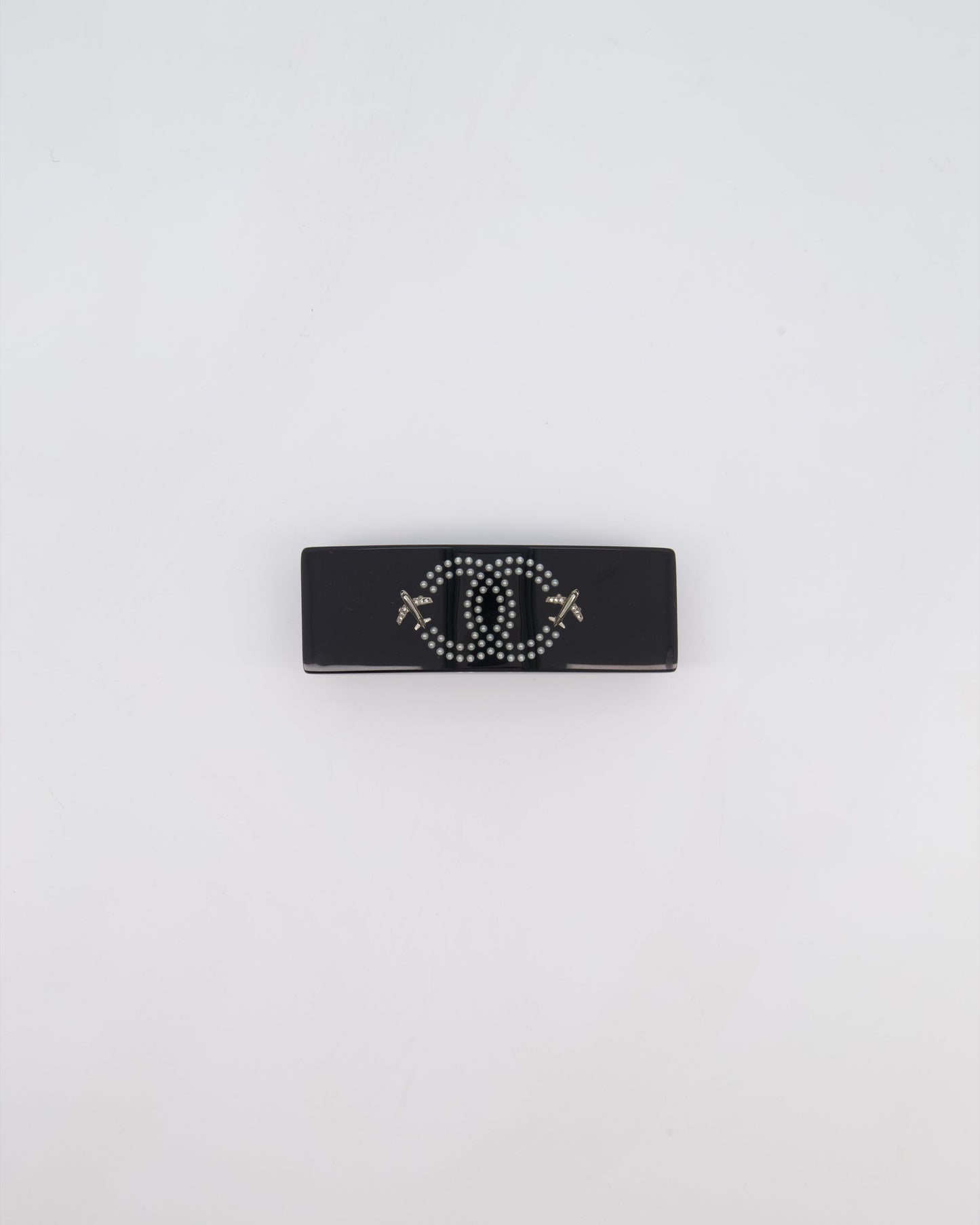 Chanel 16/S Black & White Hair Clip With Logo And Crystals Bag