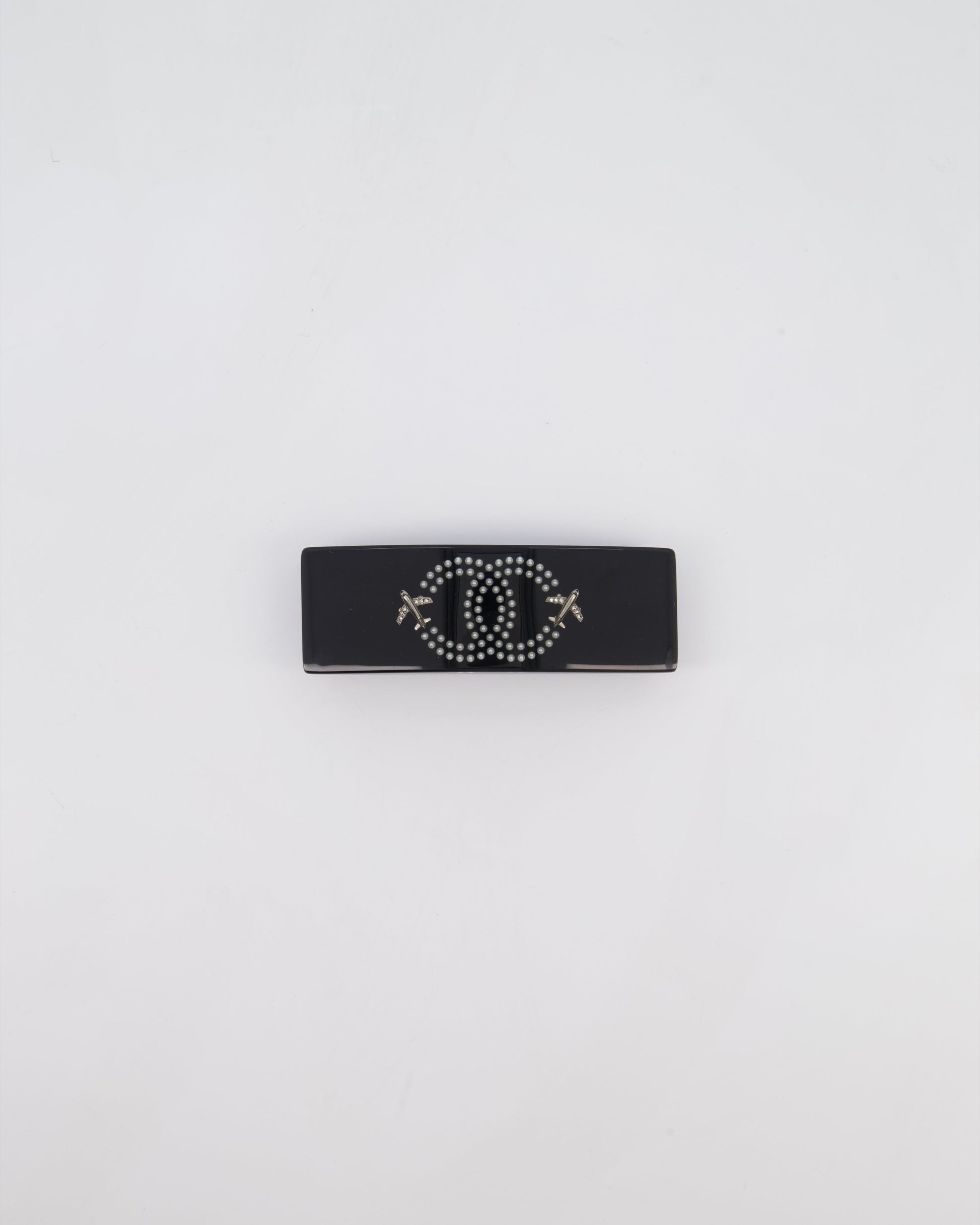 Chanel 16/s Black & White Hair Clip with Logo and Crystals Handbag