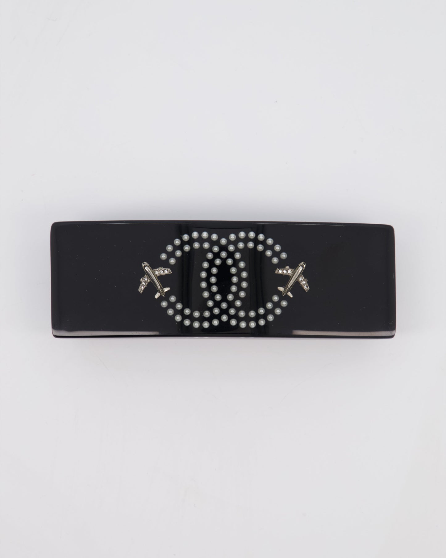 Chanel 16/S Black & White Hair Clip With Logo And Crystals Bag