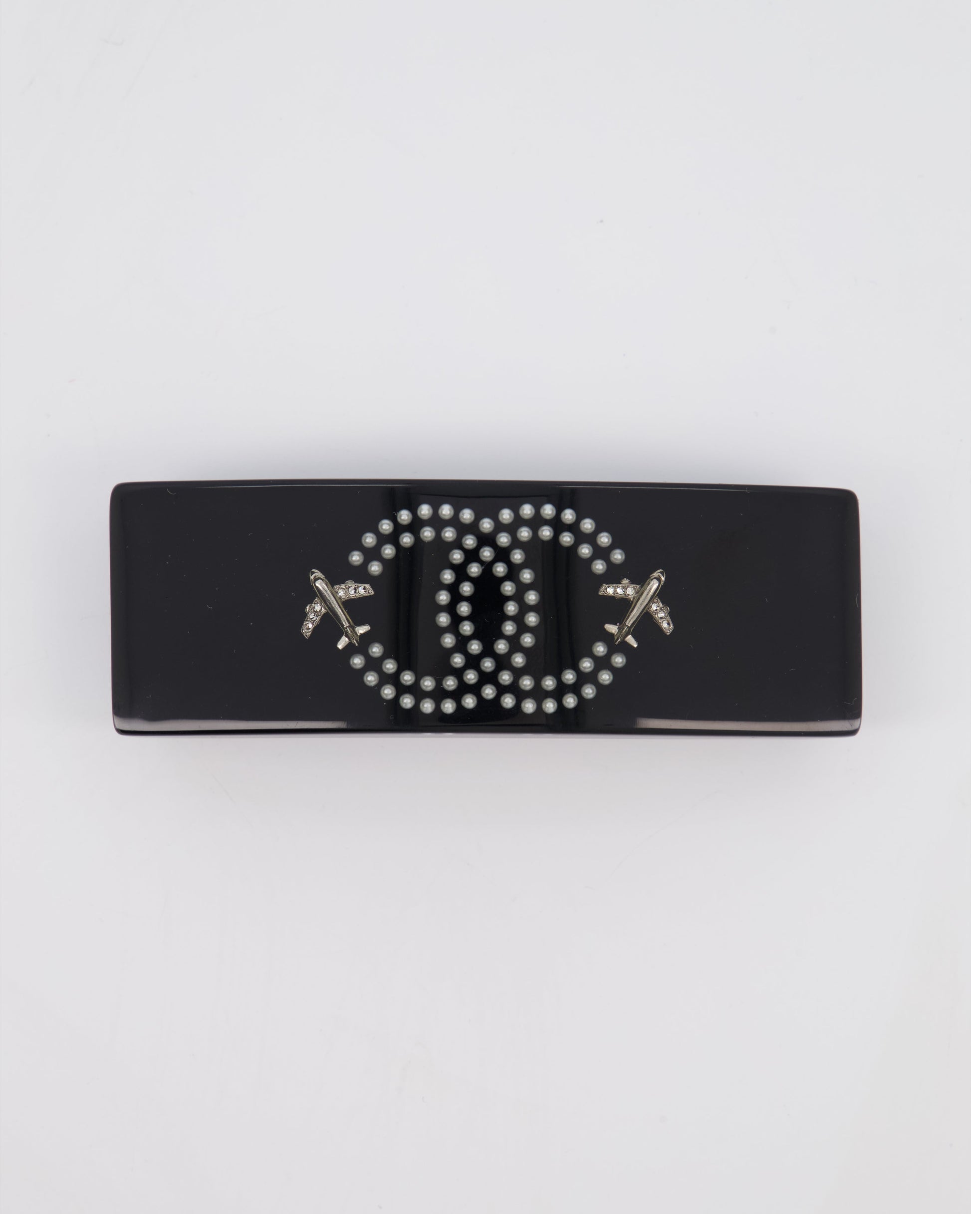 Chanel 16/s Black & White Hair Clip with Logo and Crystals Handbag