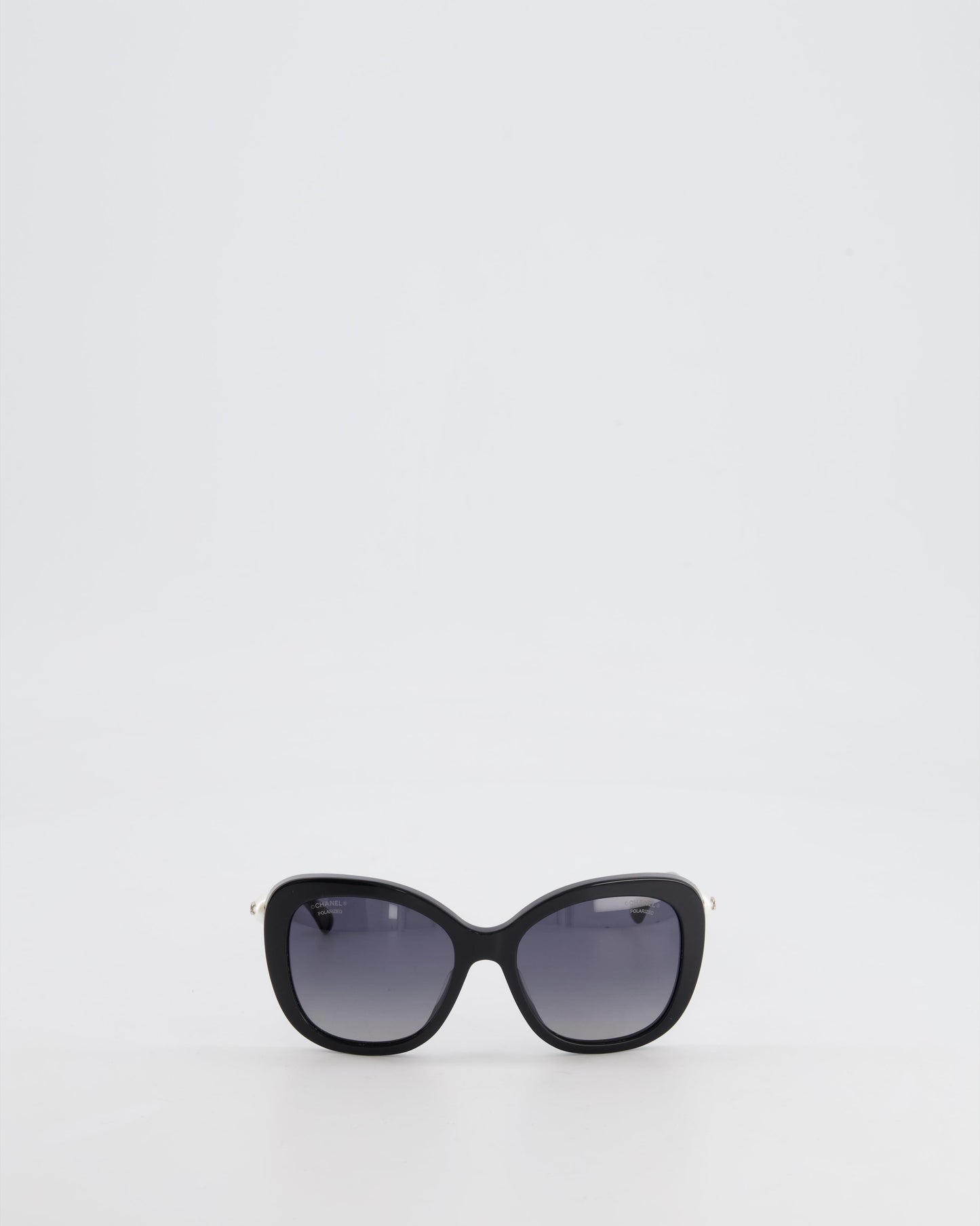 Chanel Black Sunglasses With Pearl Cc Logo Detail And Silver Hardware Bag