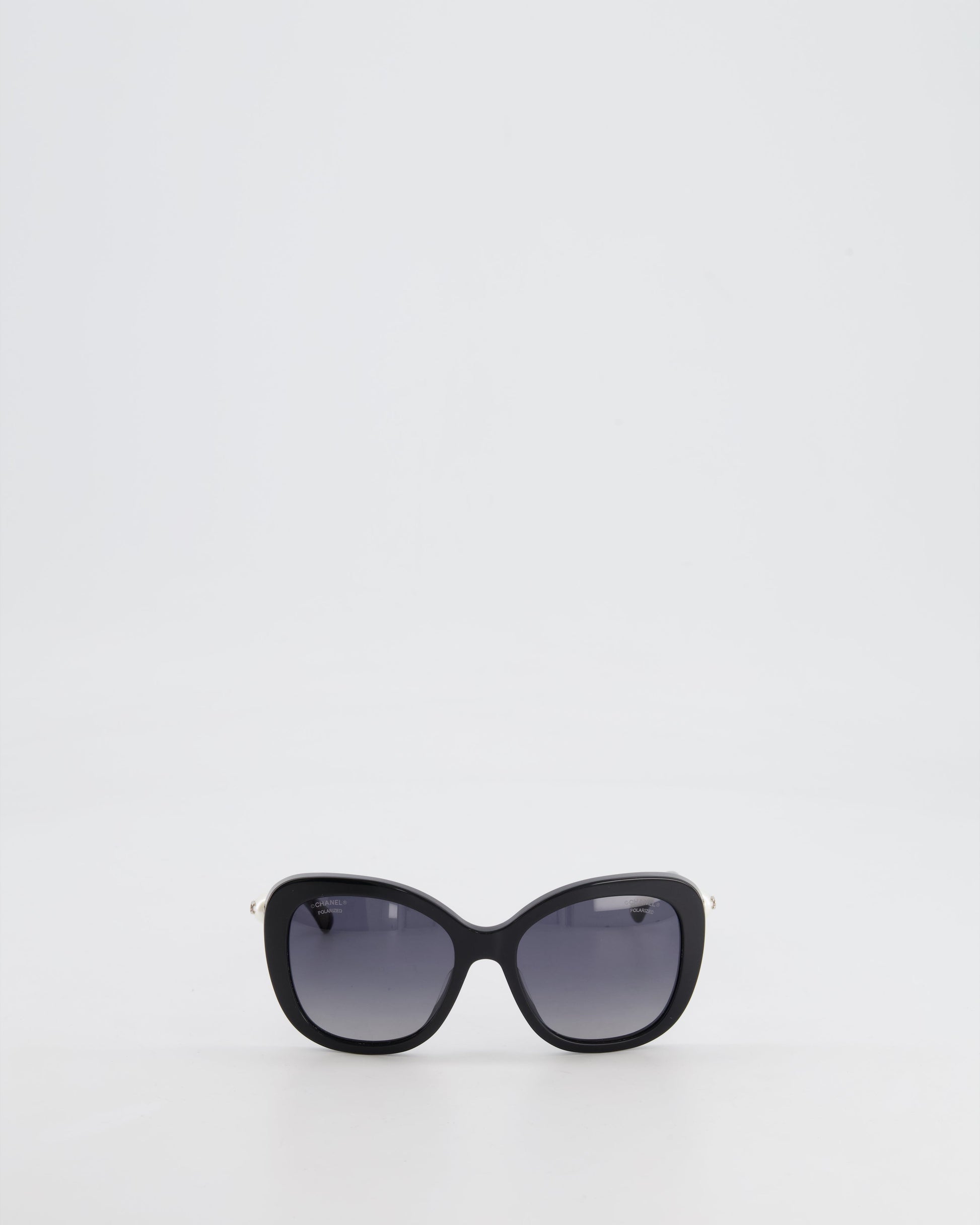 Chanel Black Sunglasses With Pearl Cc Logo Detail And Silver Hardware Bag