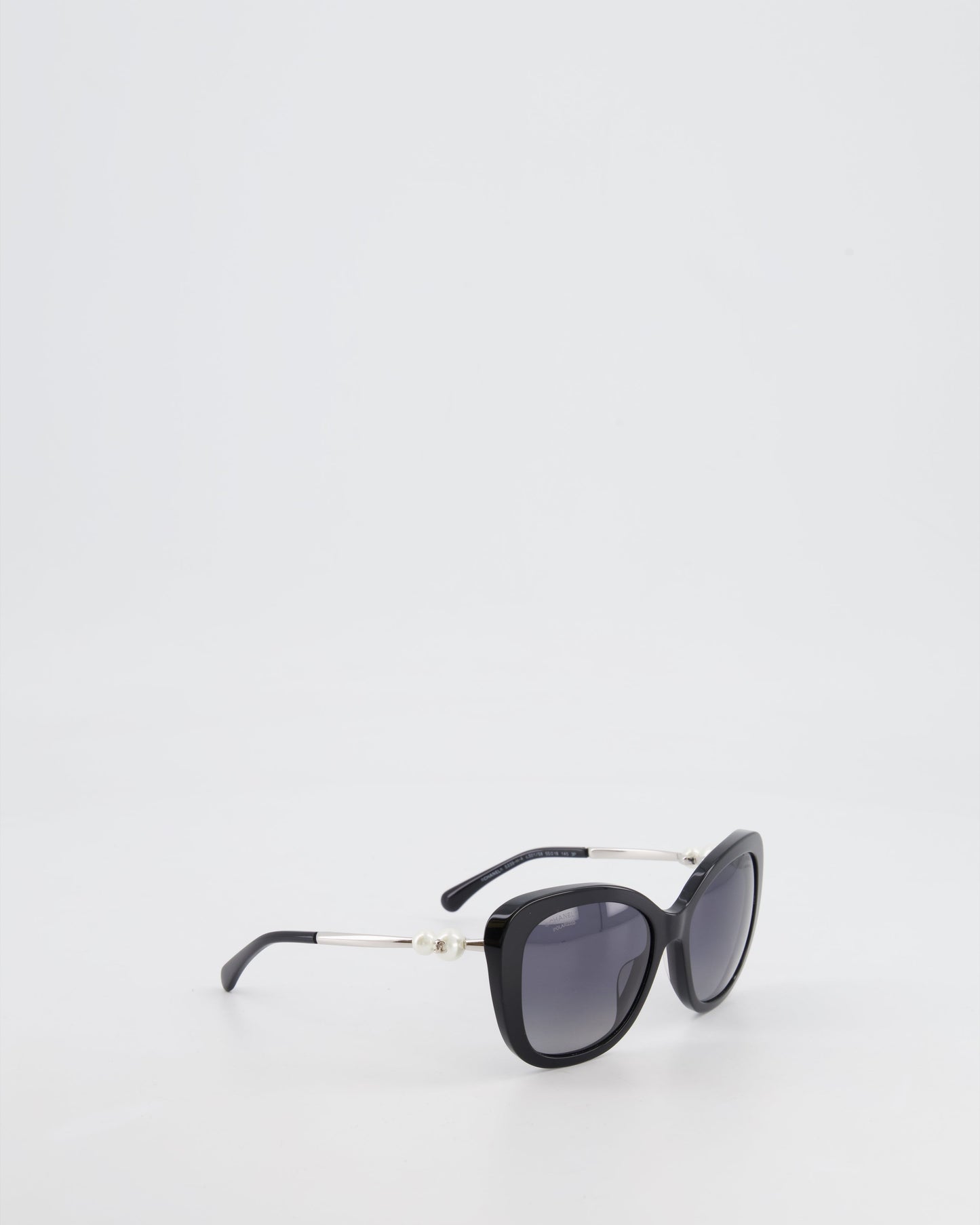 Chanel Black Sunglasses With Pearl Cc Logo Detail And Silver Hardware Bag