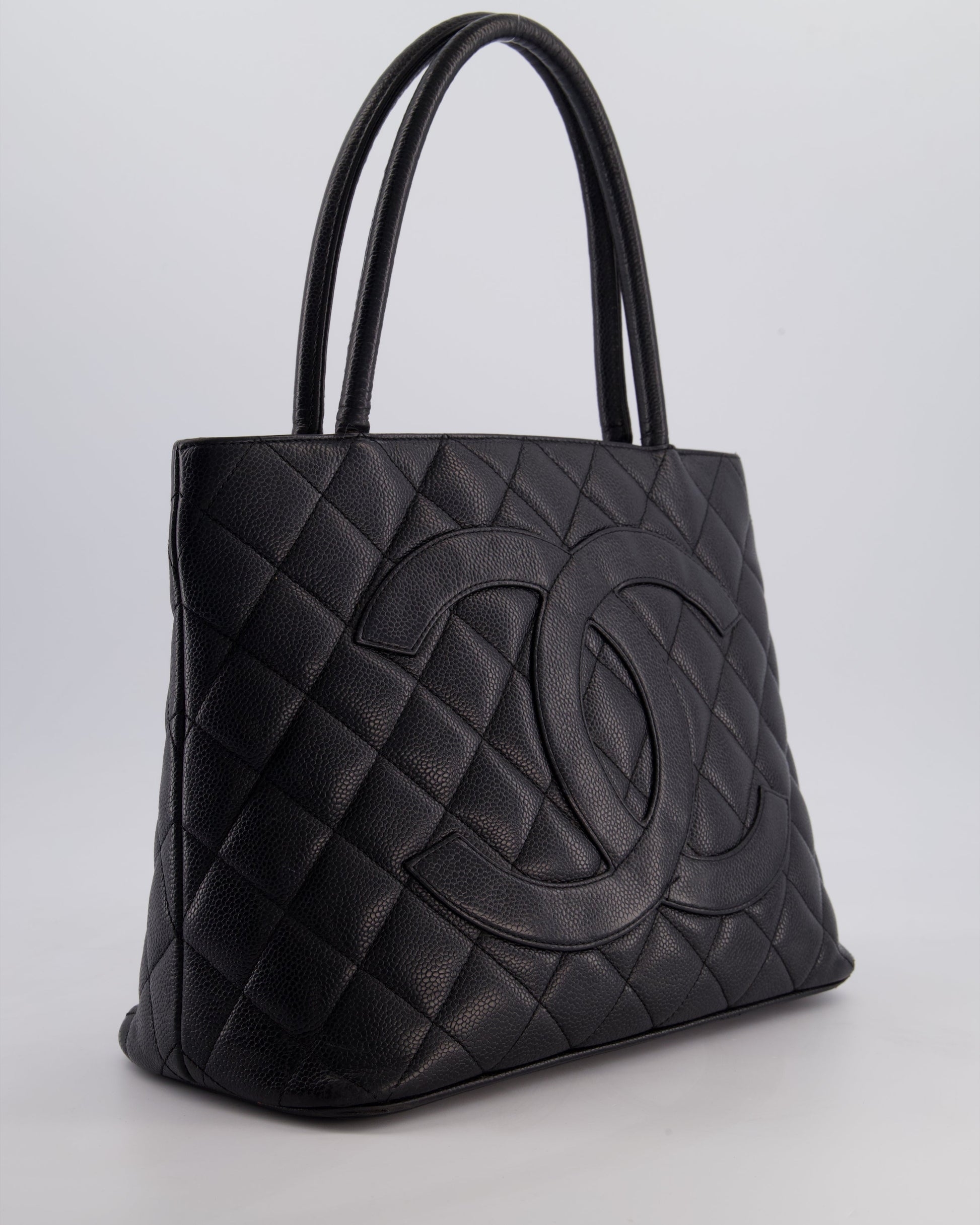 Chanel Black Medallion Tote In Black Quilted Caviar Leather With Gold Hardware