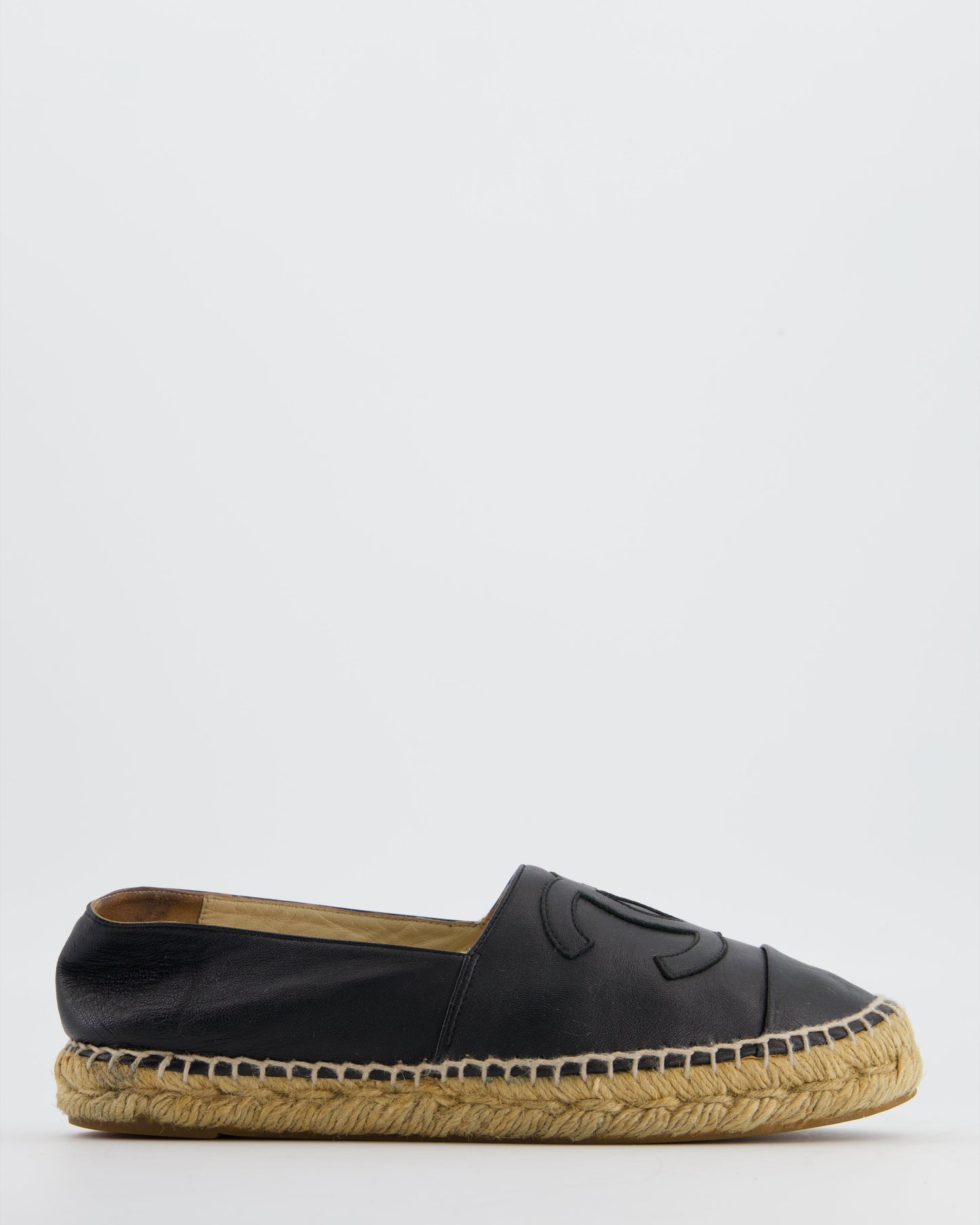 Chanel *fire Price* Black Leather Espadrilles CC Logo Size Eu 37 Women Shoes