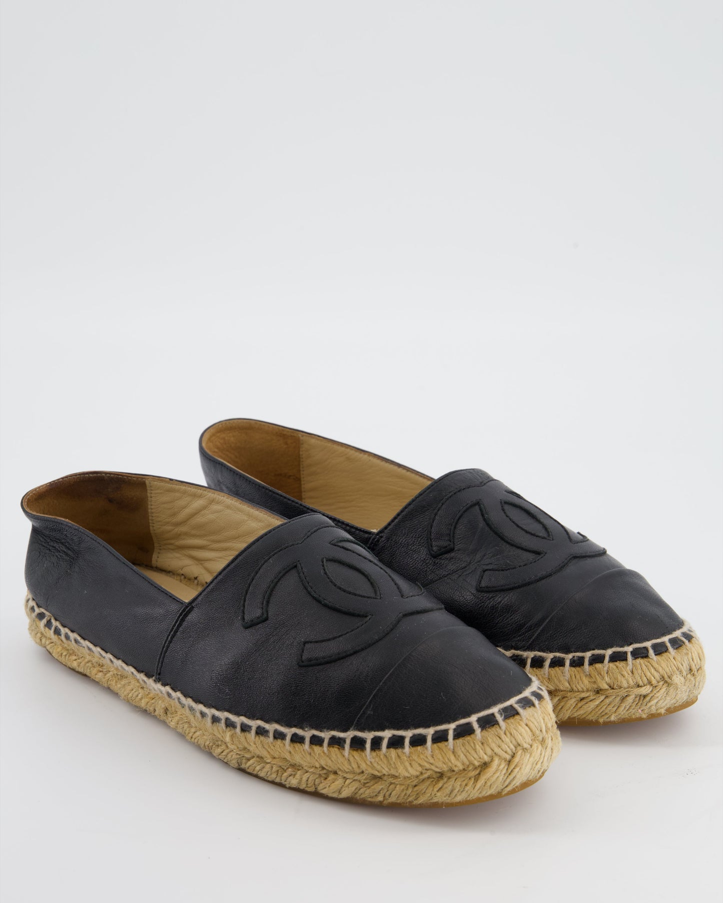Chanel *fire Price* Black Leather Espadrilles CC Logo Size Eu 37 Women Shoes