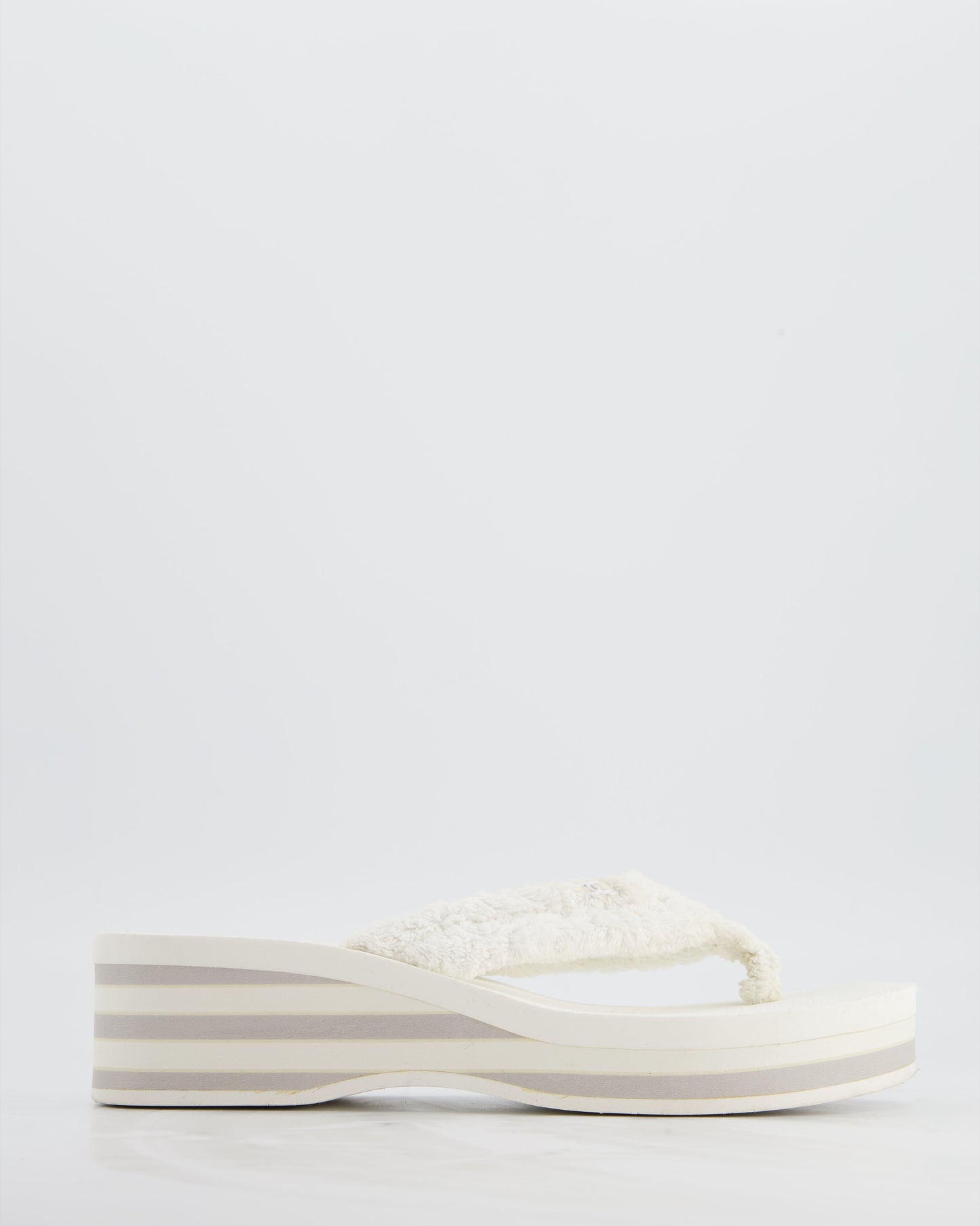 Chanel White Cotton Beach Sandals with White CC Logo Detail Size Eu 38 for Women