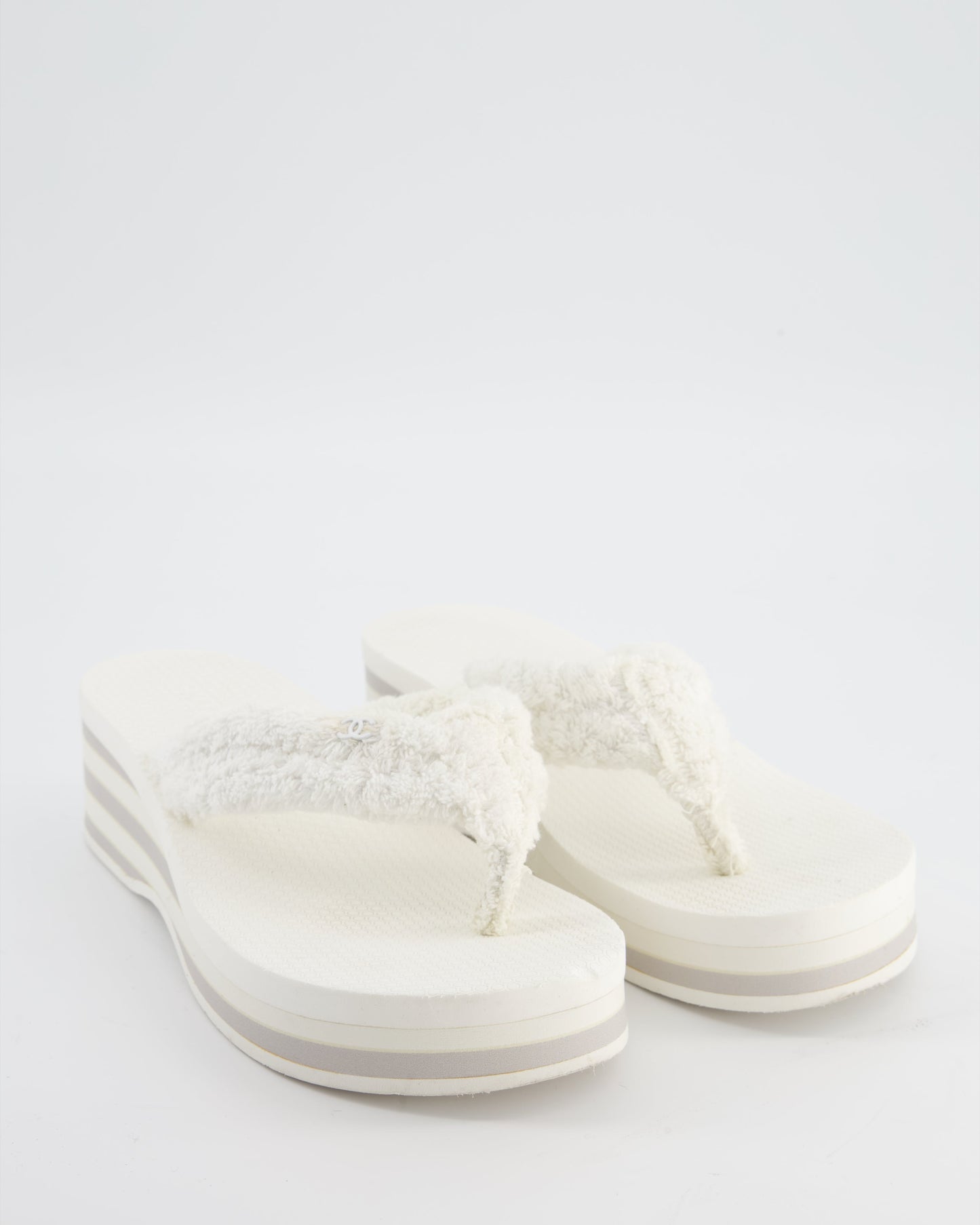 Chanel White Cotton Beach Sandals with White CC Logo Detail Size Eu 38 for Women