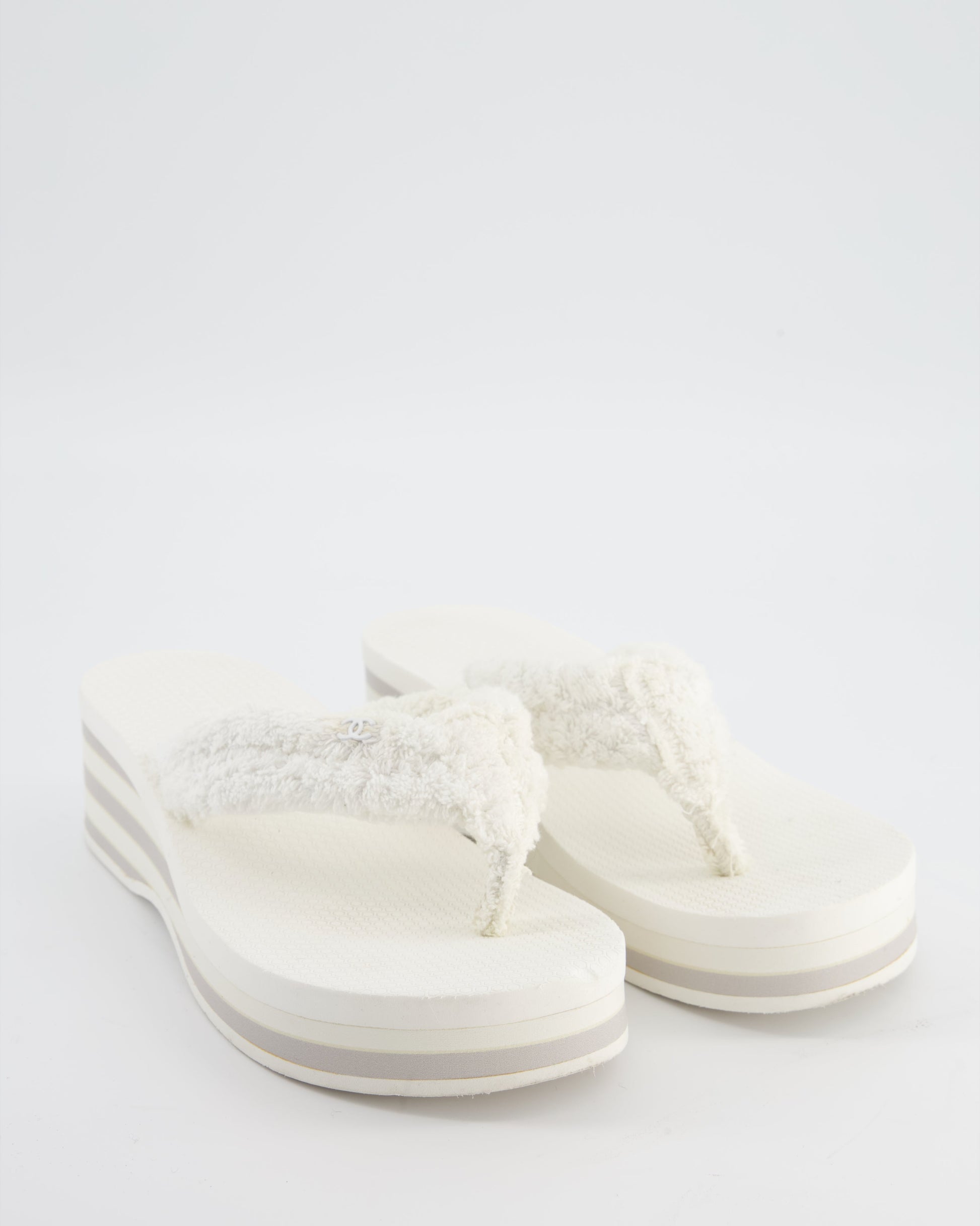 Chanel White Cotton Beach Sandals with White CC Logo Detail Size Eu 38 for Women