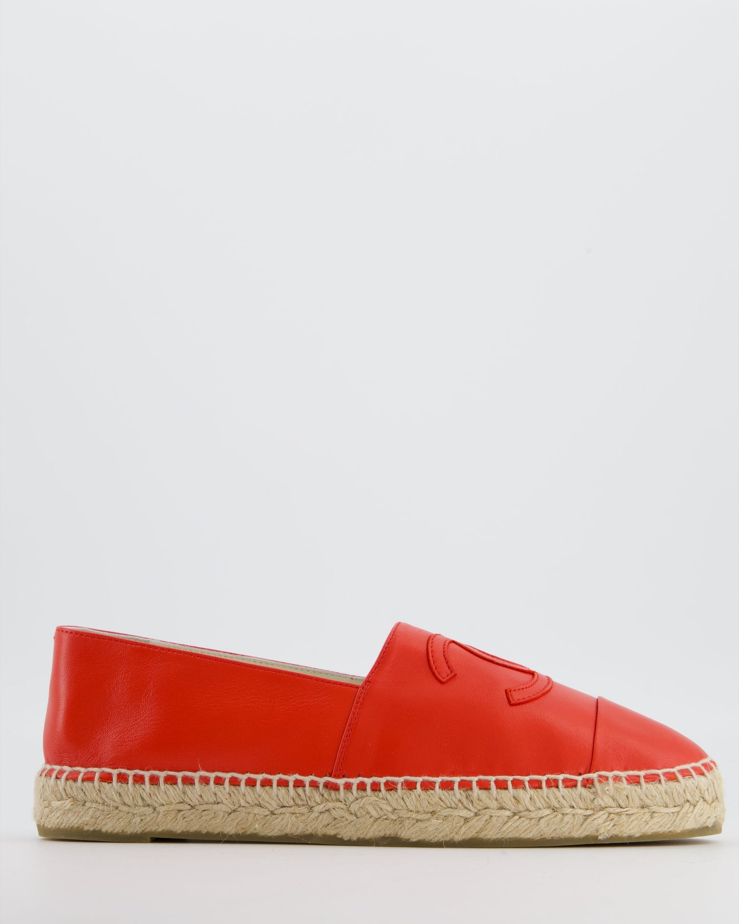 Chanel Coral Red Leather Espadrilles with CC Logo Size Eu 41 Rrp £730 Women Shoes
