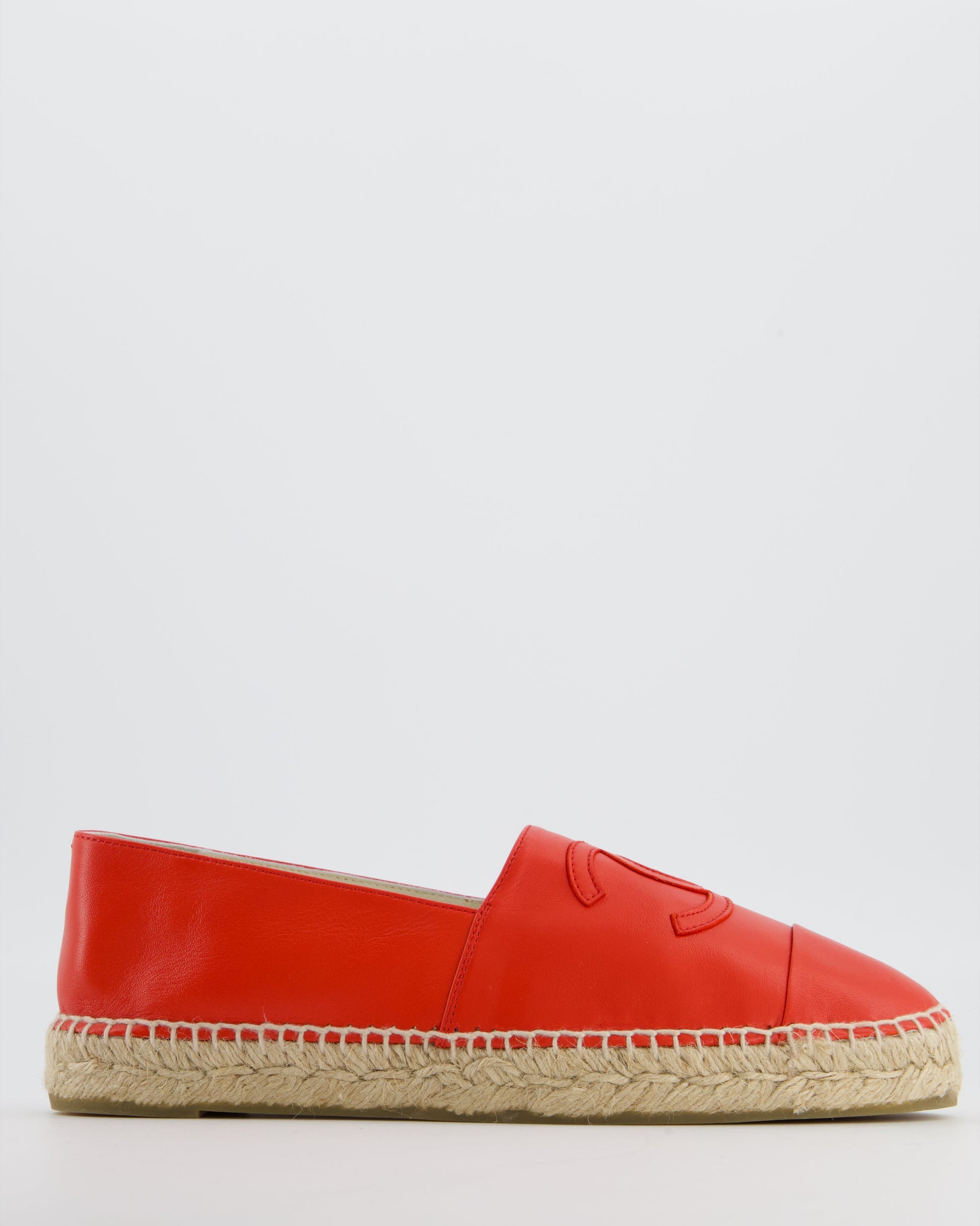 Chanel Coral Red Leather Espadrilles with CC Logo Size Eu 41 Rrp £730 Women Shoes