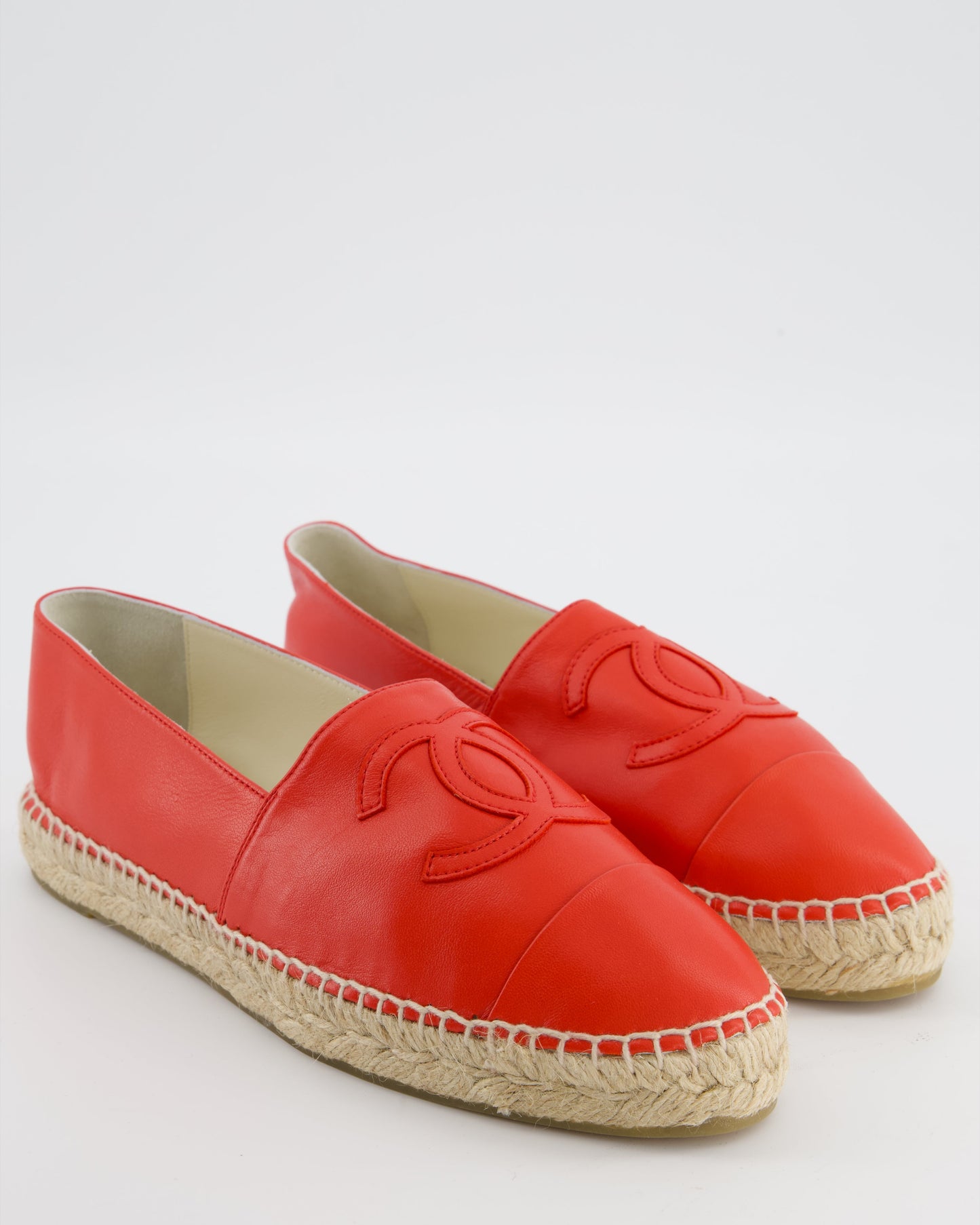 Chanel Coral Red Leather Espadrilles with CC Logo Size Eu 41 Rrp £730 Women Shoes