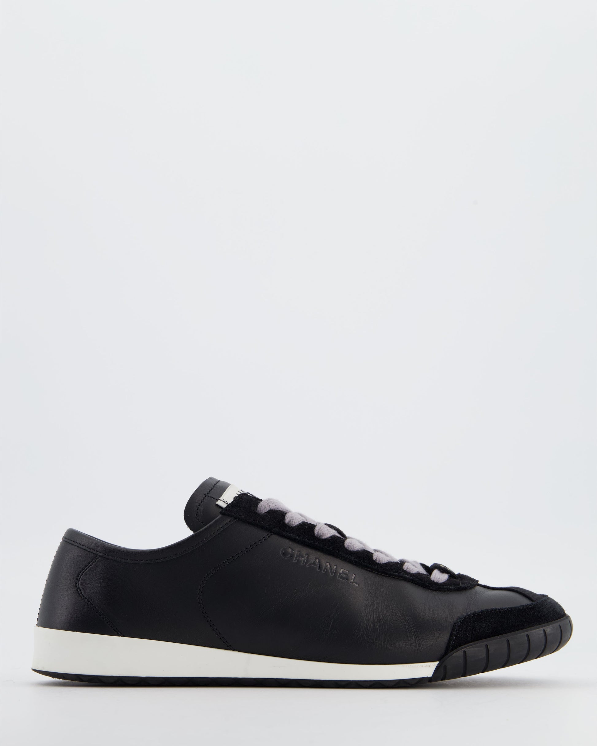 Chanel Interlocking Black Calfskin Leather Sneakers with Logo Detail Size Eu 37.5 for Women